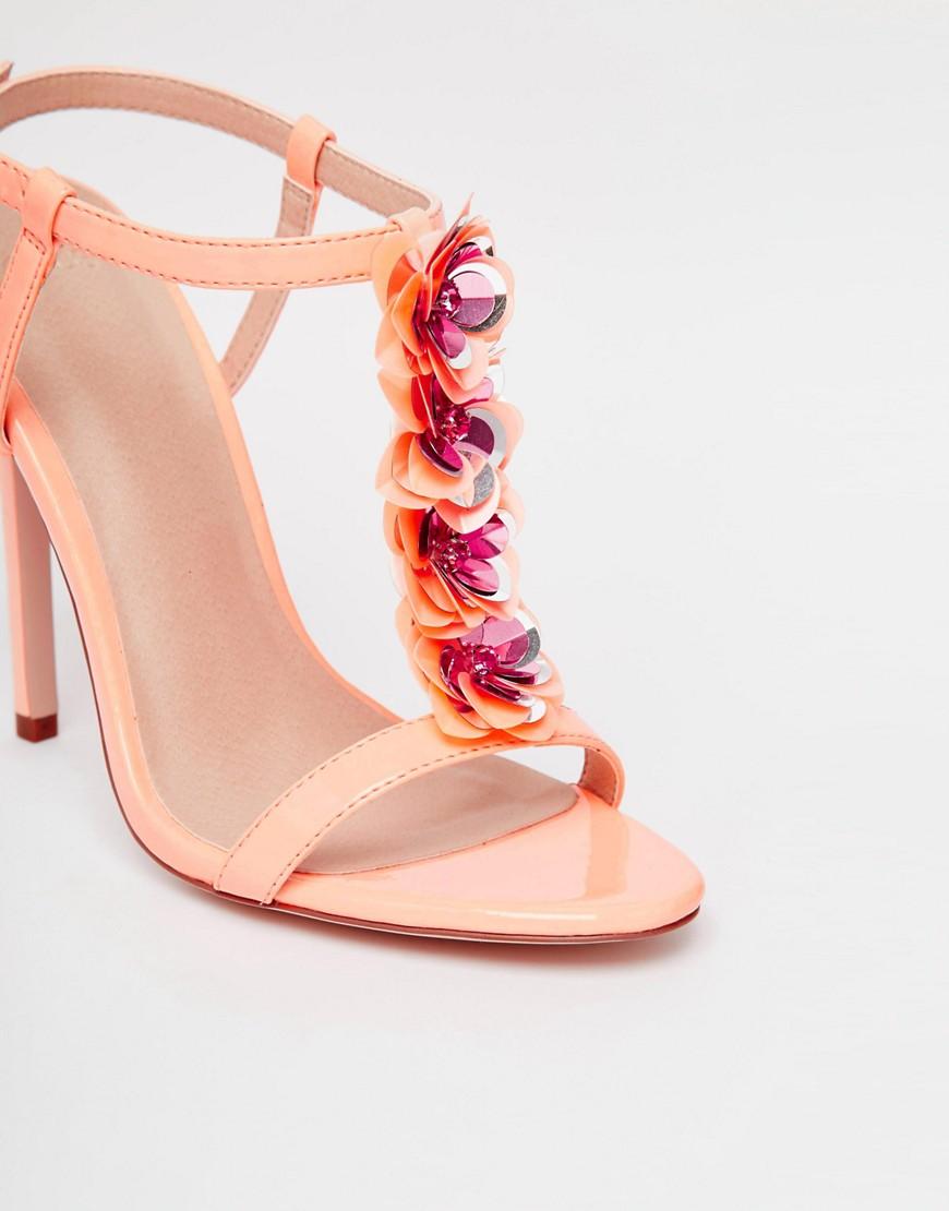 orange sandals with rhinestones