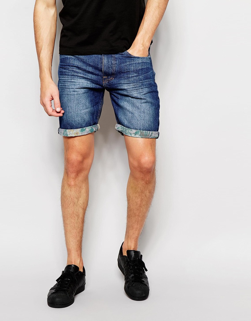 Lyst - D-Struct Contrast Turn Up Denim Shorts in Blue for Men