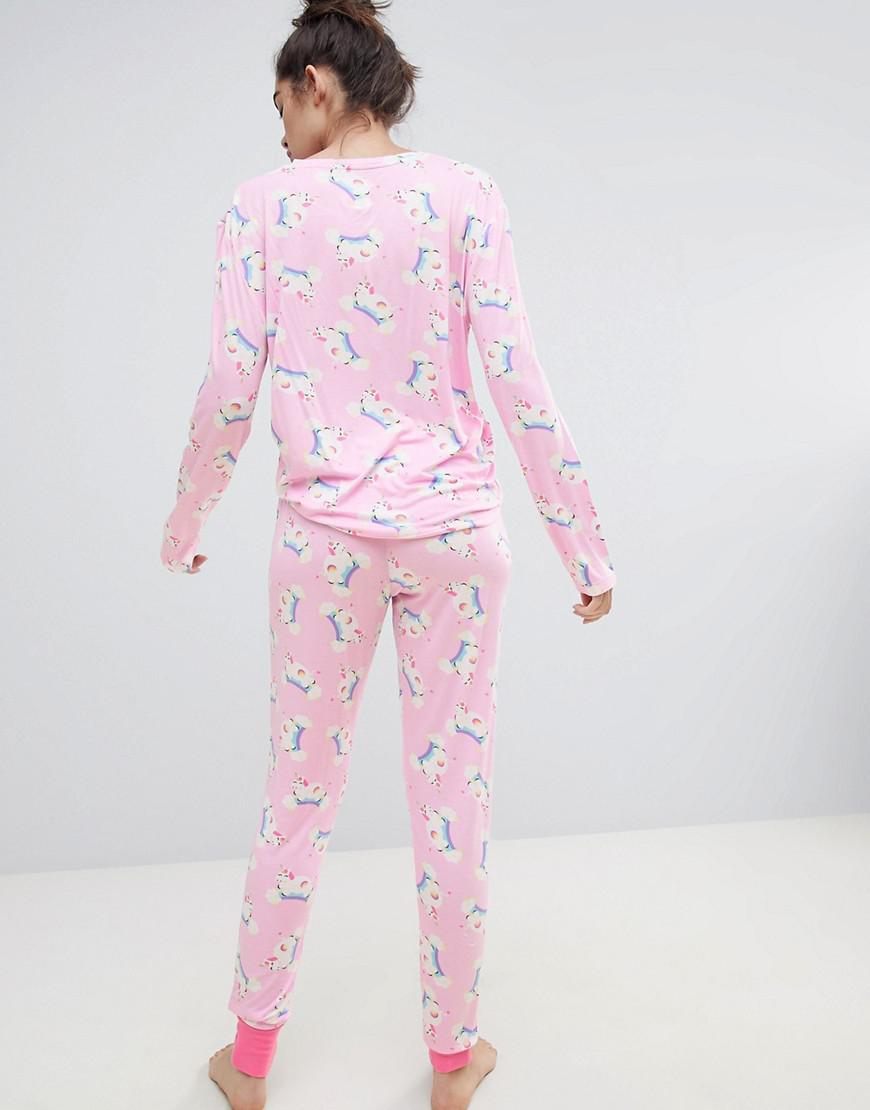 Chelsea Peers Magic Unicorn Rainbow Long Pajama Set in Pink - Lyst
