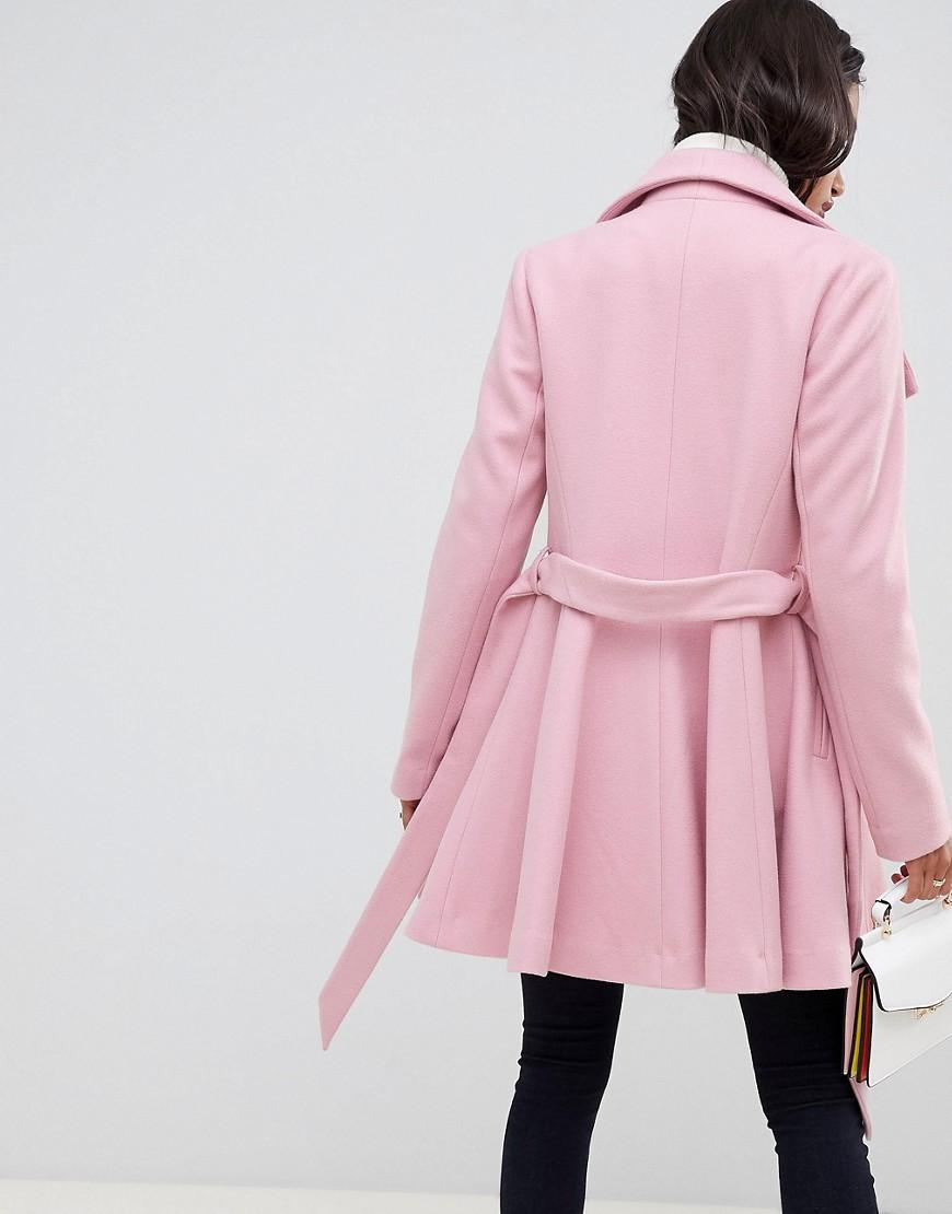 waterfall collar coat with tie belt