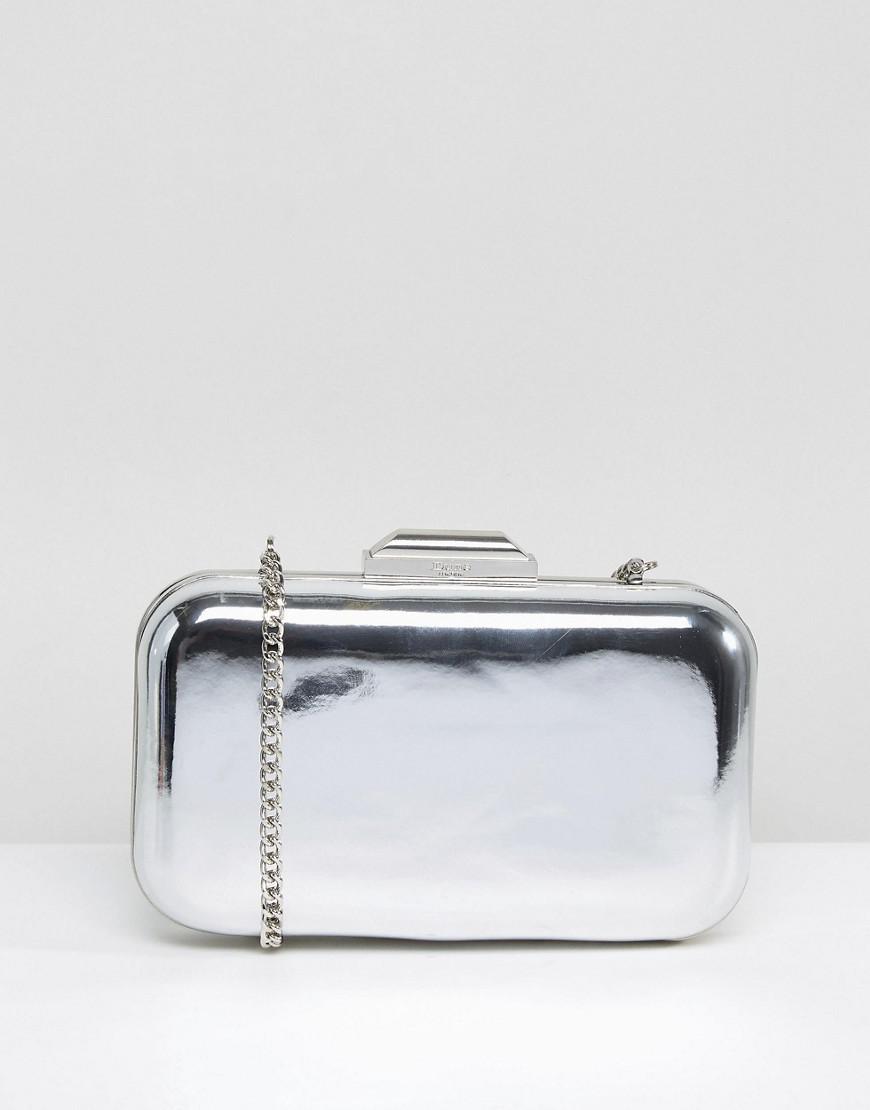 Dune Silver Metallic Box Clutch With Chain Strap | Lyst