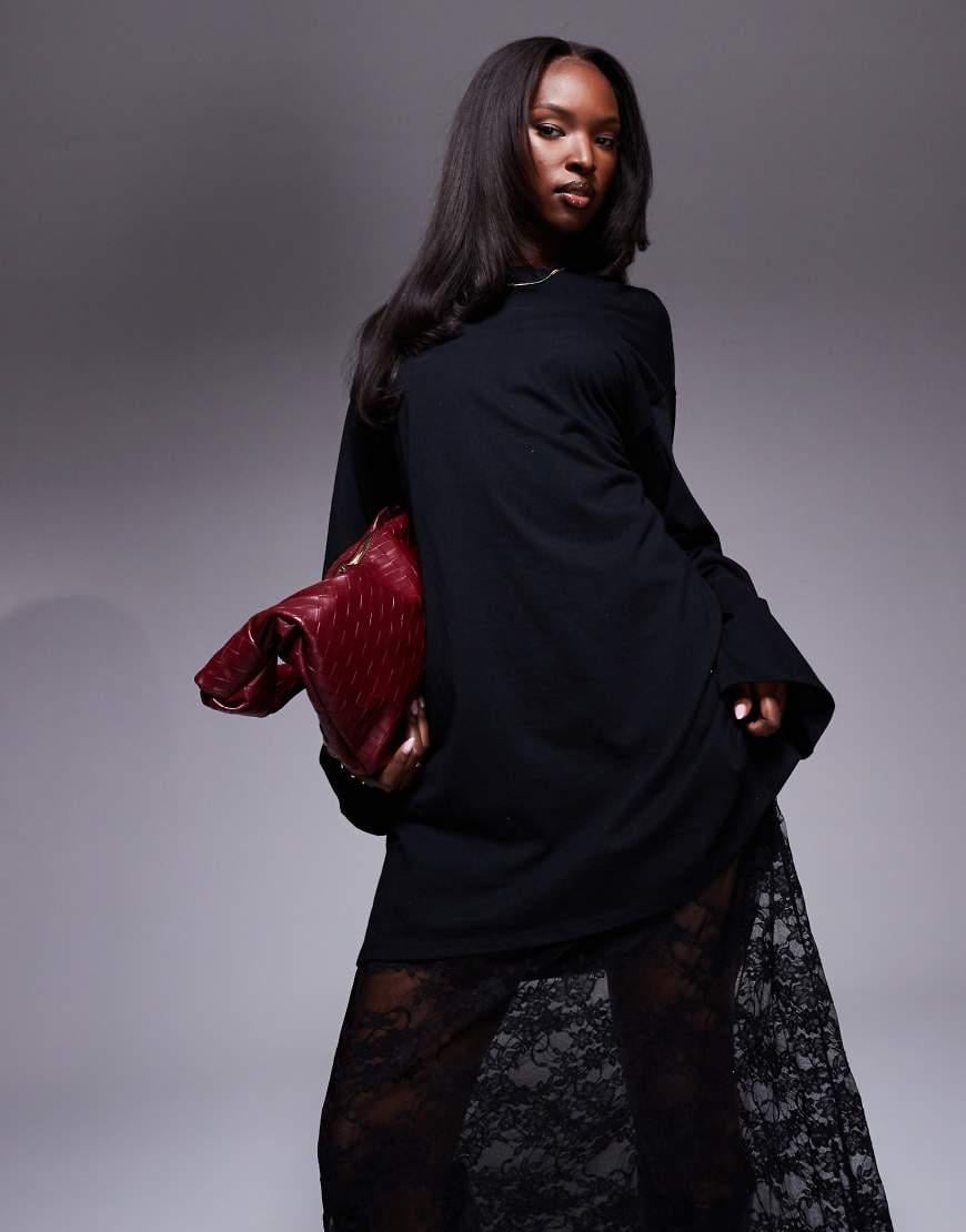 Asos Long Black Tee Shirt Dress T Shirt Dress Asos Black Lace Midi