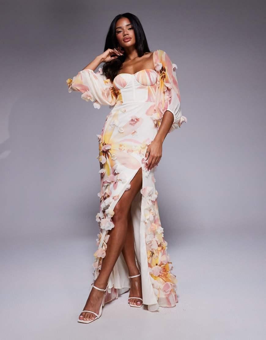 3d floral dress pink maxi dress uk