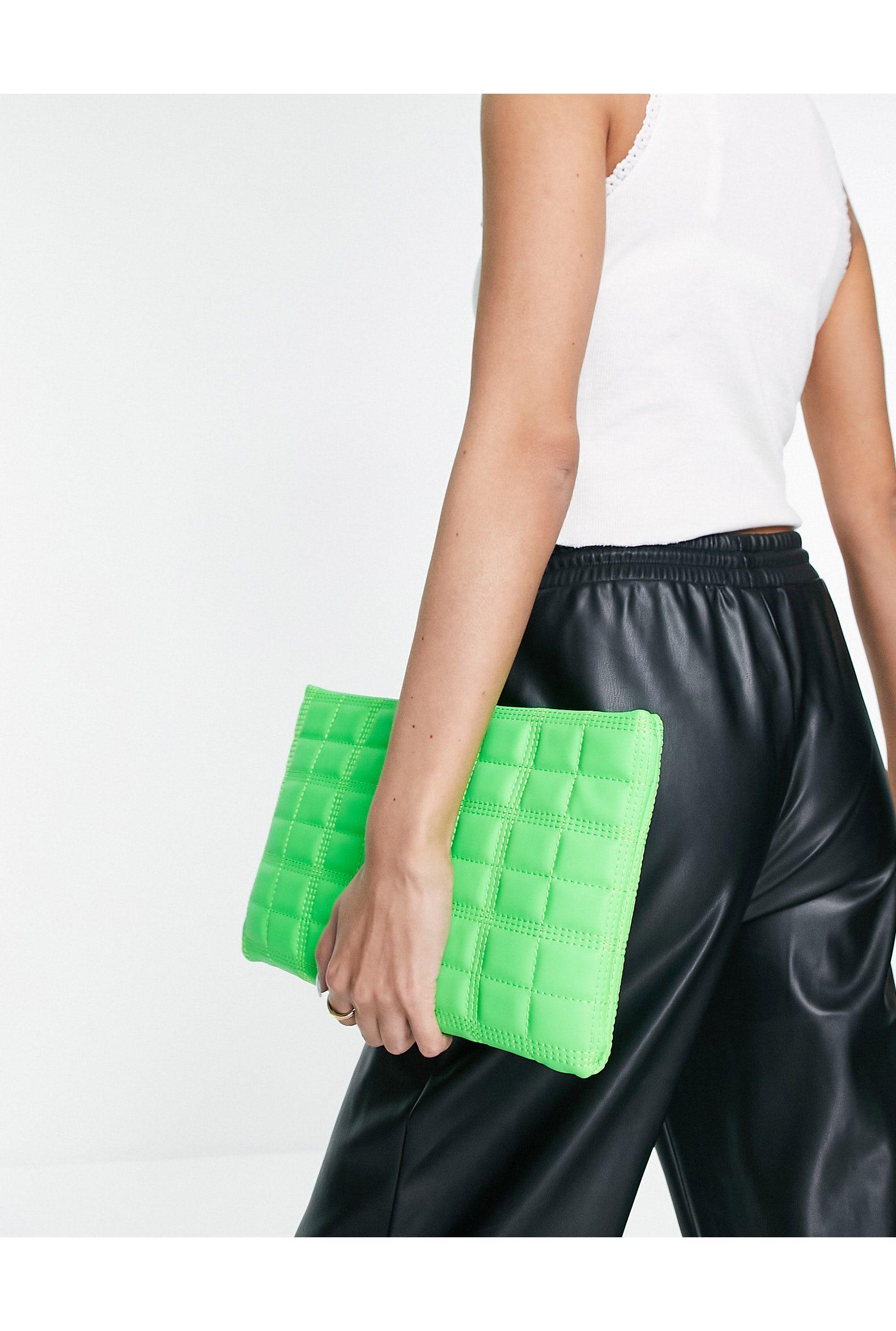 River Island Neon Quilted Clutch Bag in Green | Lyst