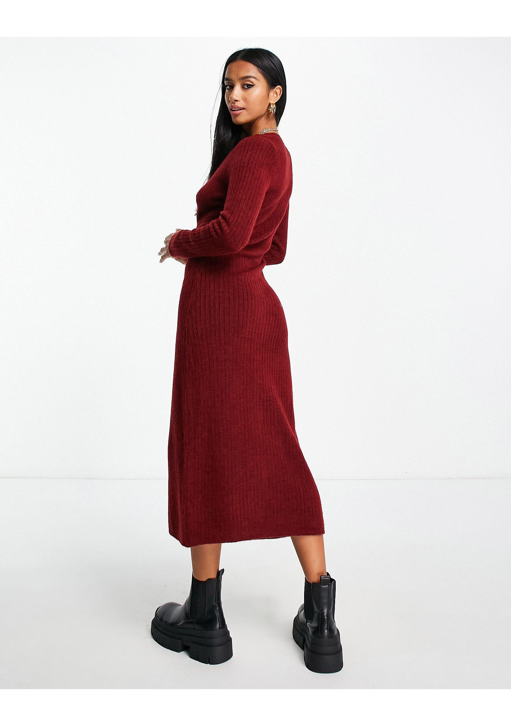ASOS Asos Design Petite Gebreide Geribbelde Maxi Jurk Met Knopen in het Rood Lyst NL