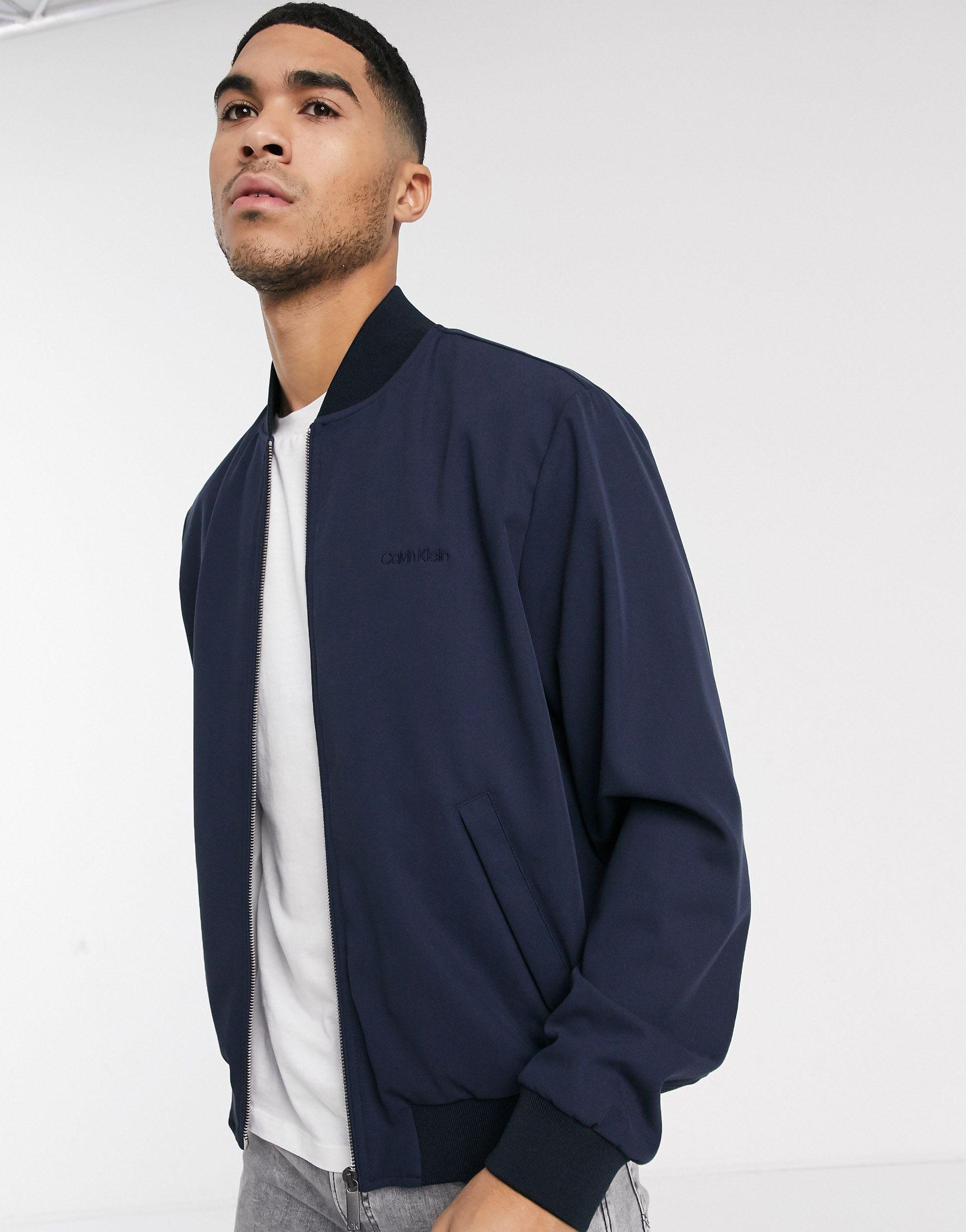 Calvin Klein Synthetic Twill Bomber Jacket in Navy (Blue) for Men - Lyst