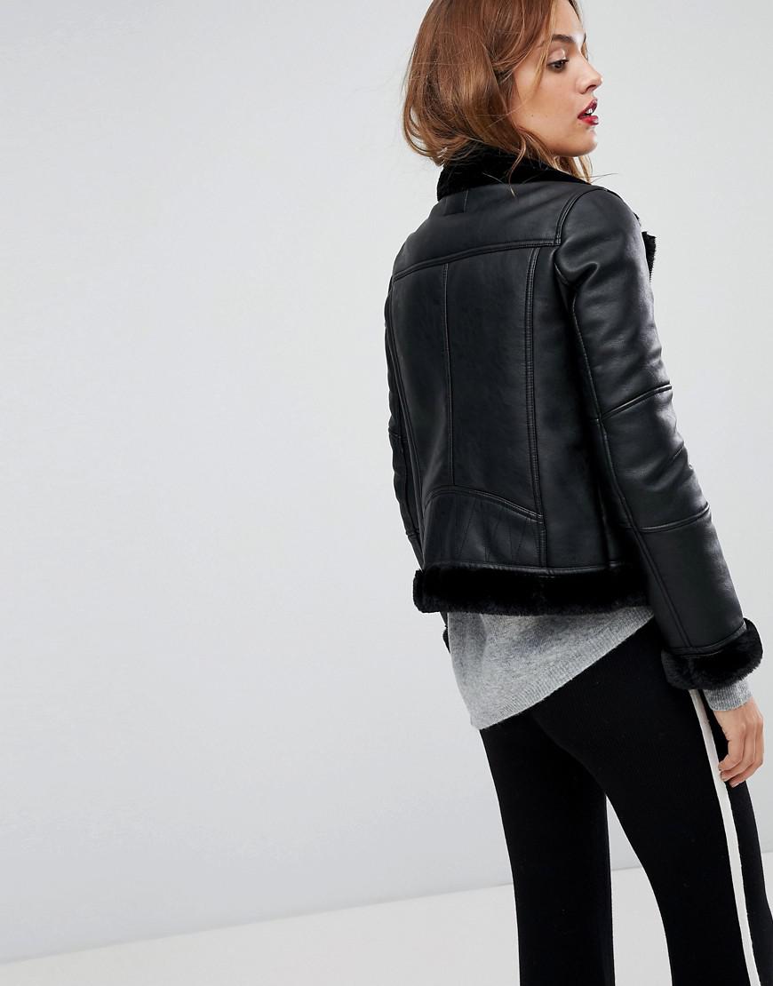 Warehouse Faux Leather Bonded Biker In Black Lyst Gallery