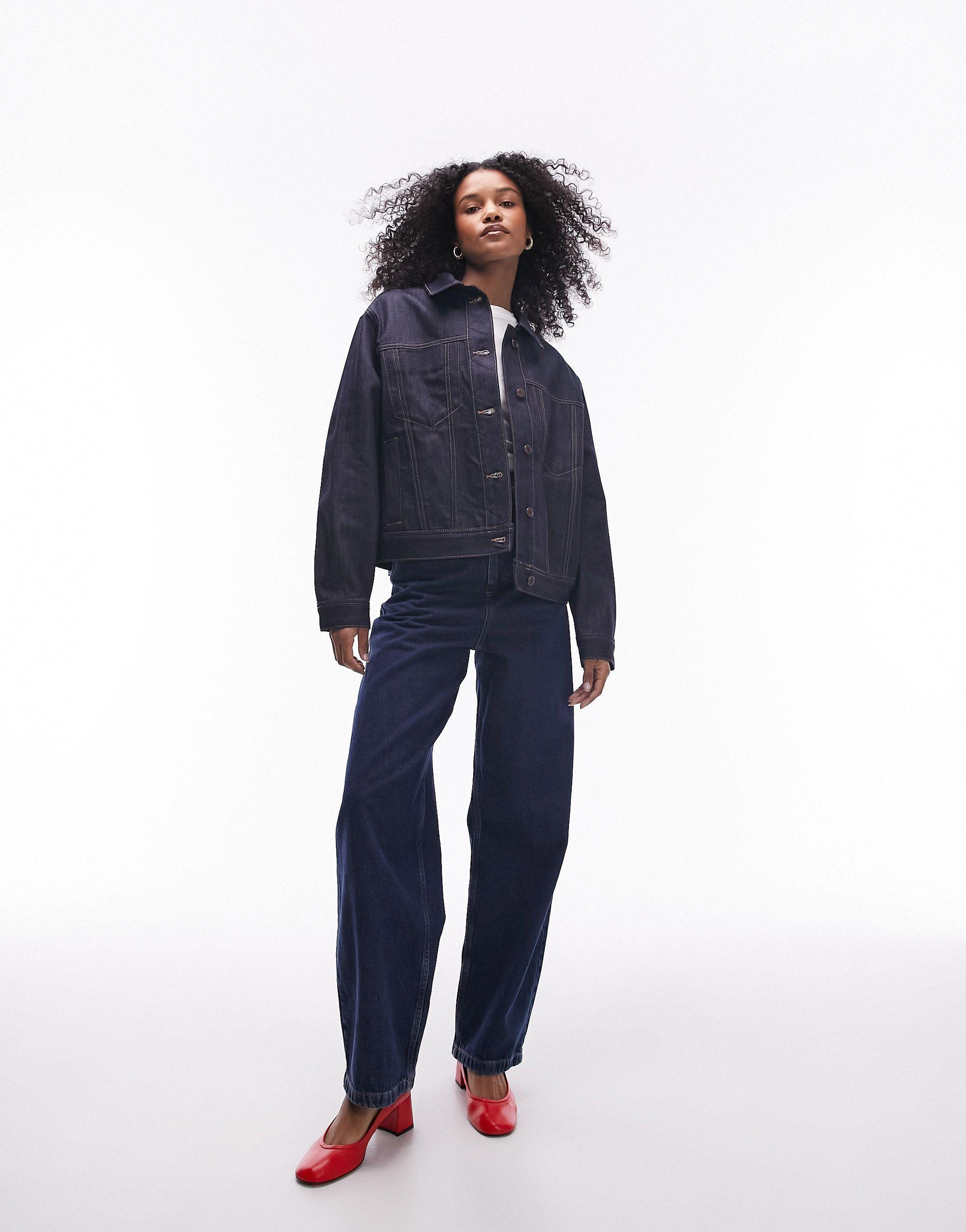 TOPSHOP Denim Boxy Jacket in Blue Lyst UK