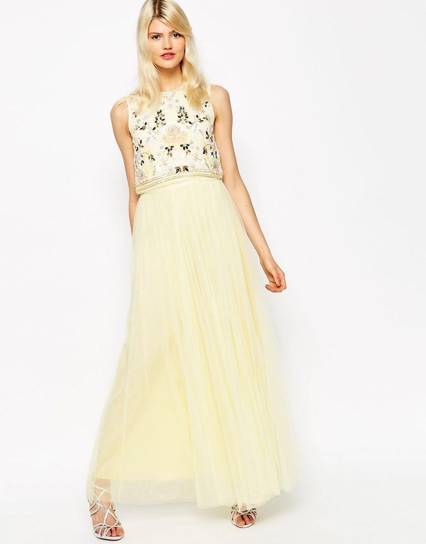 yellow tulle maxi dress