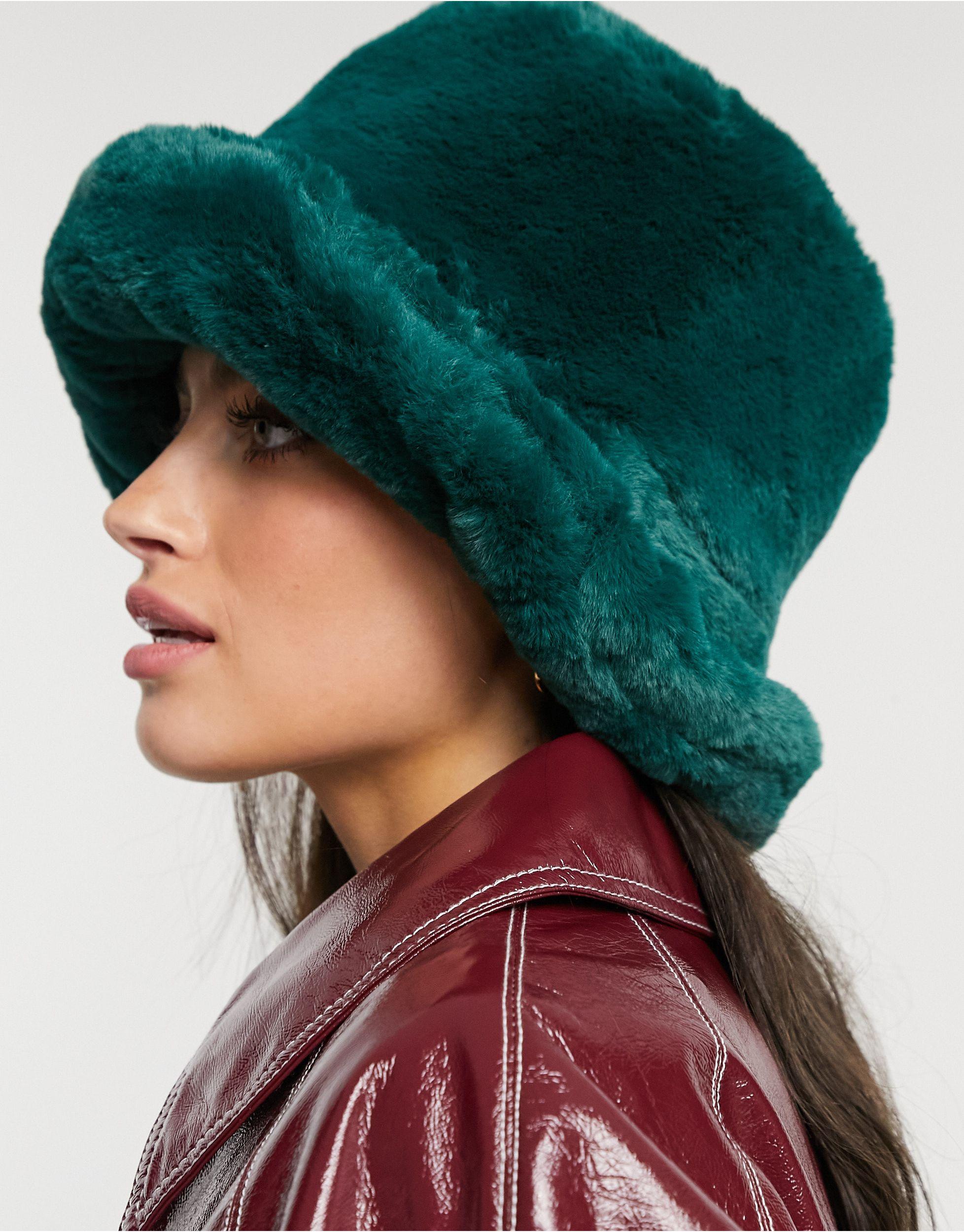 ASOS Faux Fur Bucket Hat in Green | Lyst