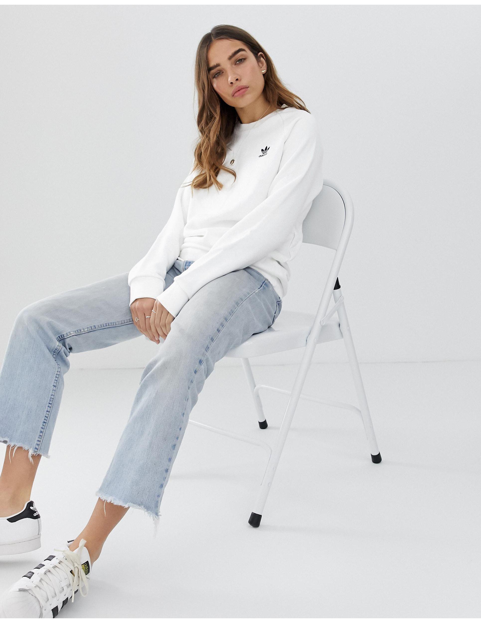 adidas Originals Essential Crew Neck Sweatshirt in White | Lyst