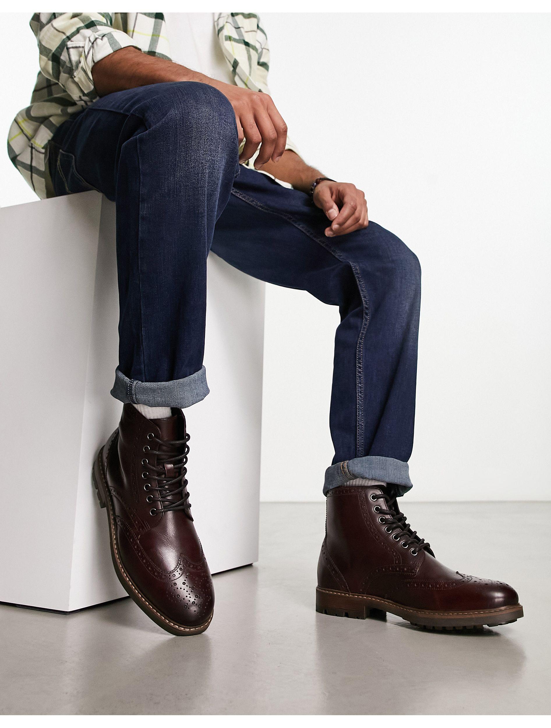 Red Tape Tape Wide Fit Lace Up Brogue Boots in Blue for Men | Lyst
