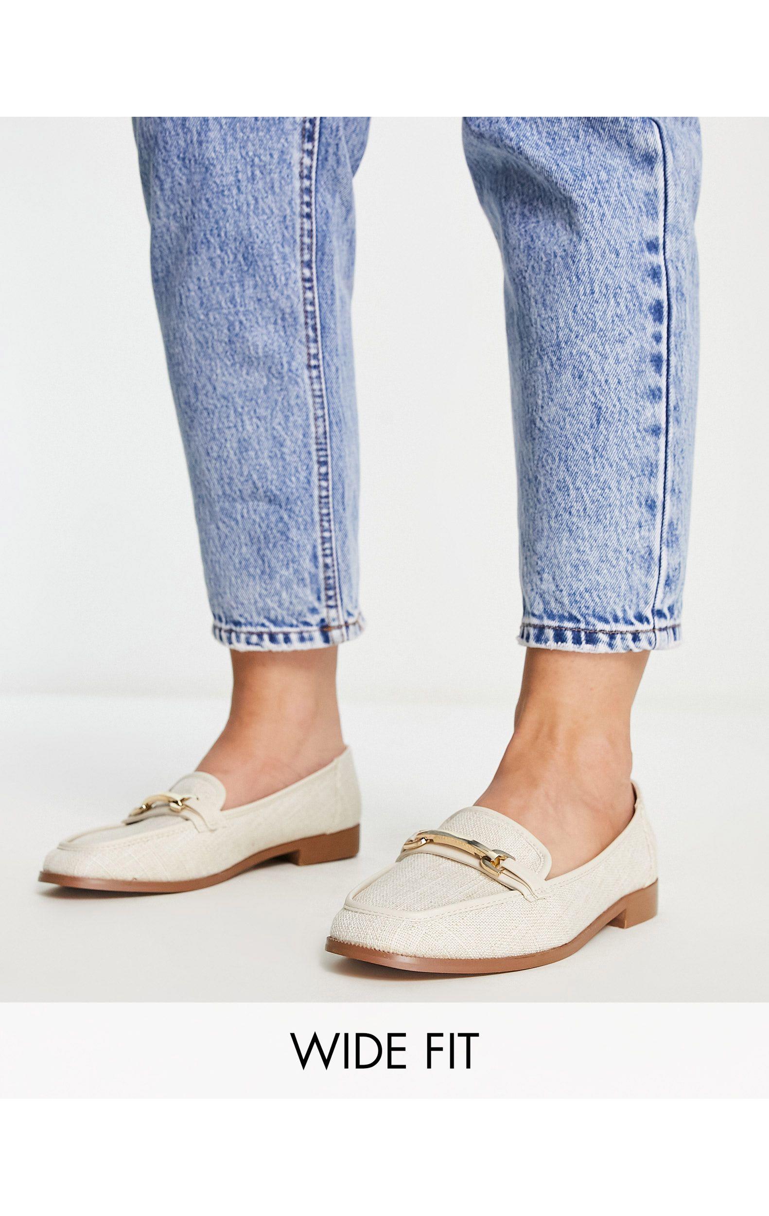 ASOS Wide Fit Verity Loafer Flat Shoes With Trim in Natural | Lyst