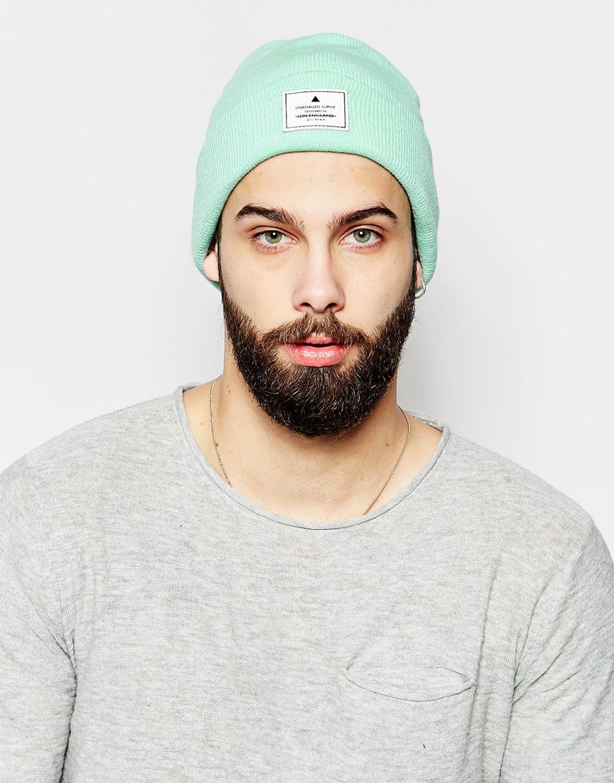 ASOS Synthetic Patch Beanie In Mint 