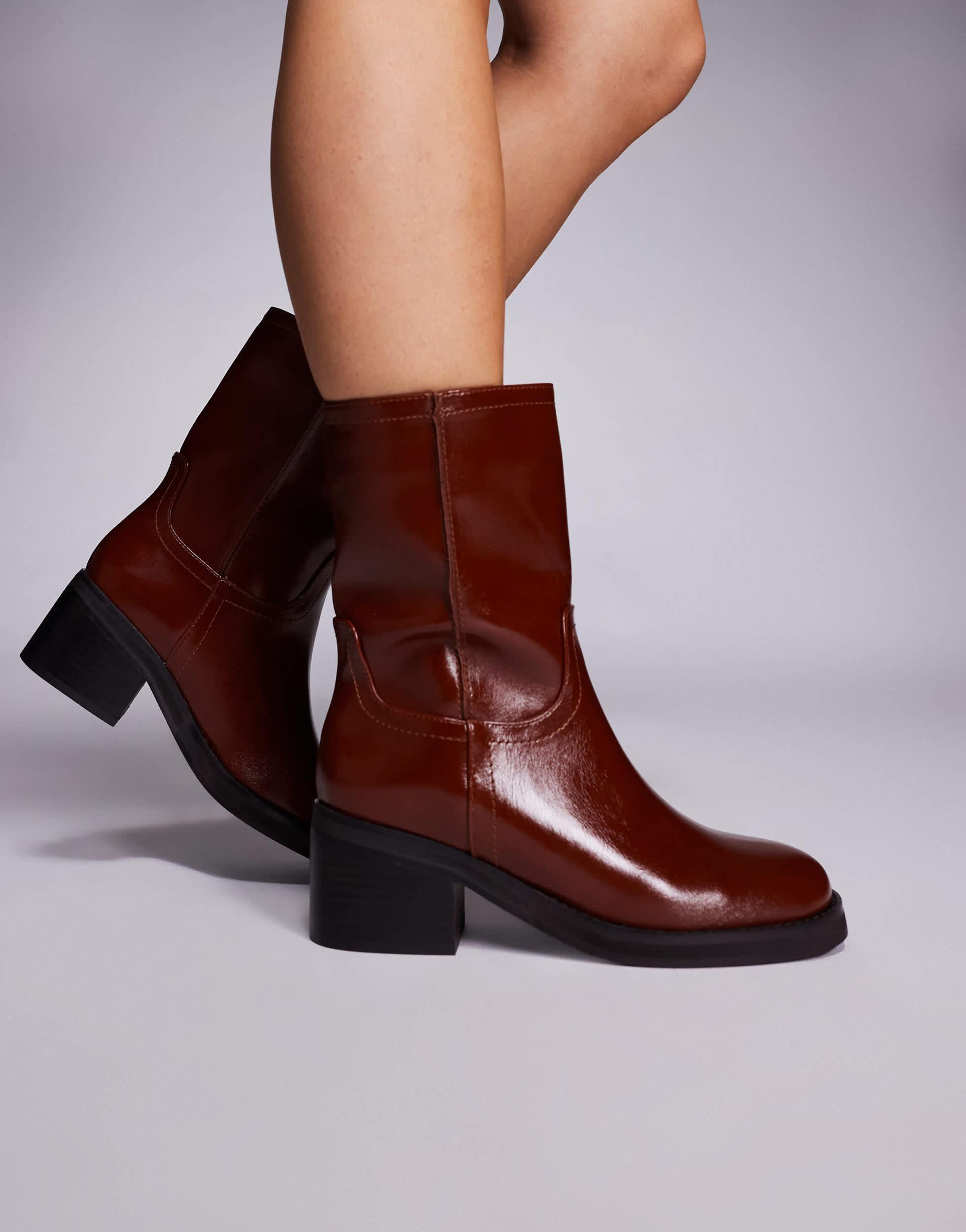 Block Heel River Island Brown Ankle Boots Block Heel River Island