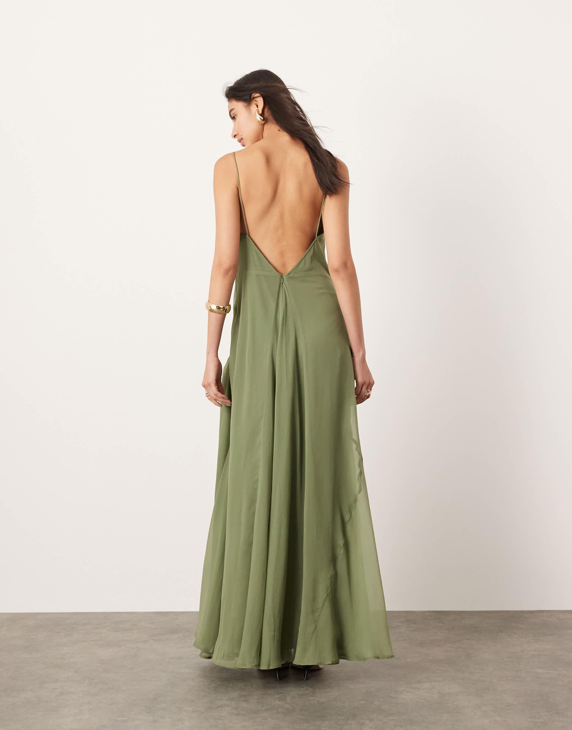 ASOS Chiffon Cami Asymmetric Drape Maxi Dress in Green | Lyst