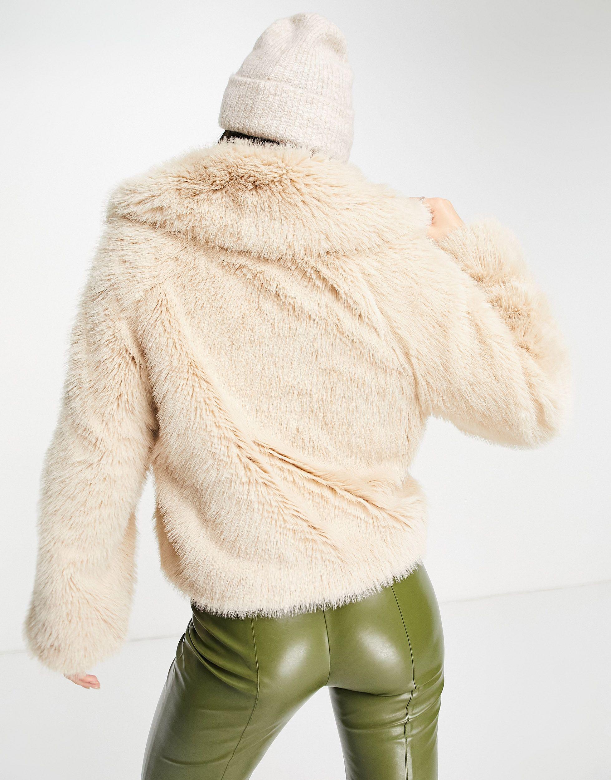TOPSHOP Short Fur Coat in Natural | Lyst
