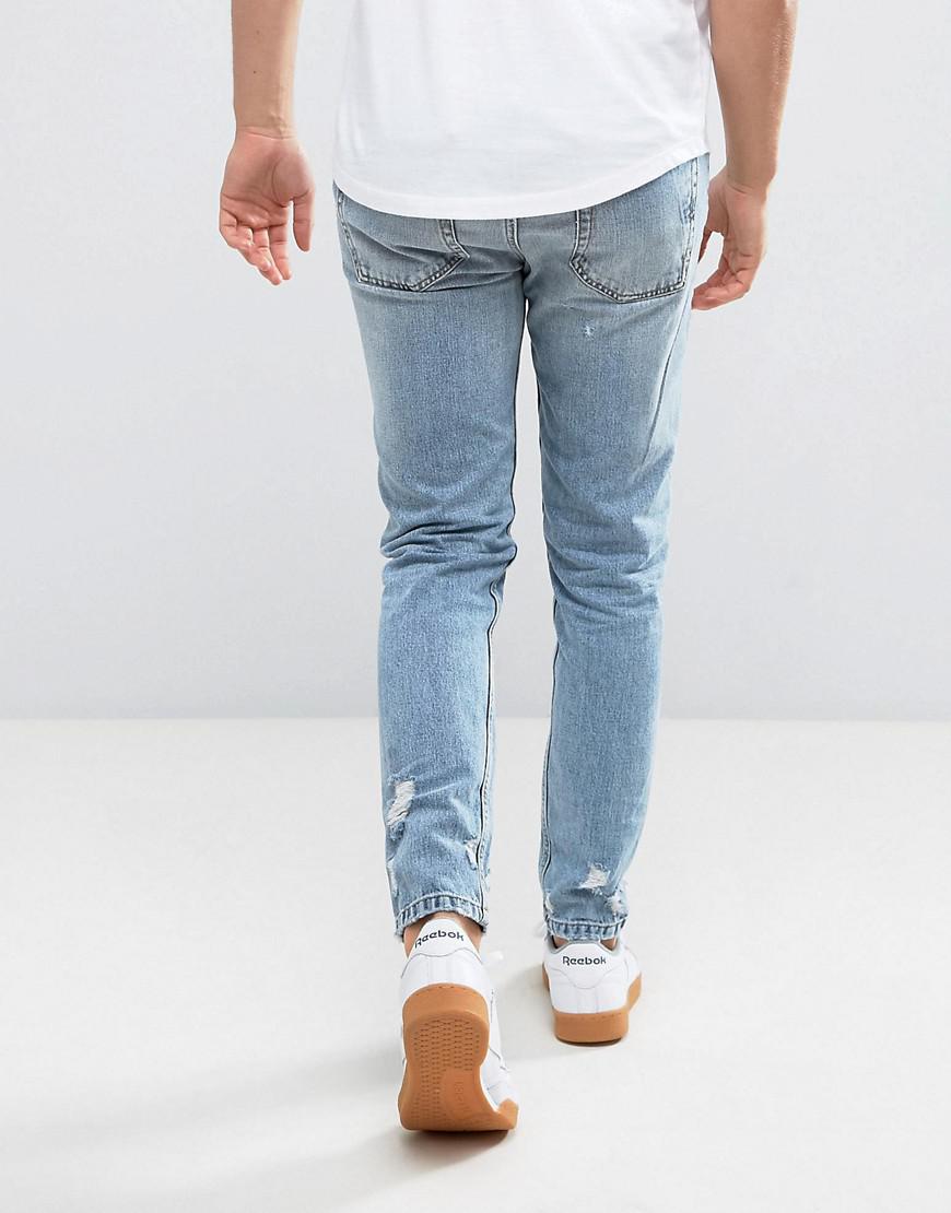Pull&Bear Denim Slim Ripped Jeans In Mid Wash in Blue for Men - Lyst