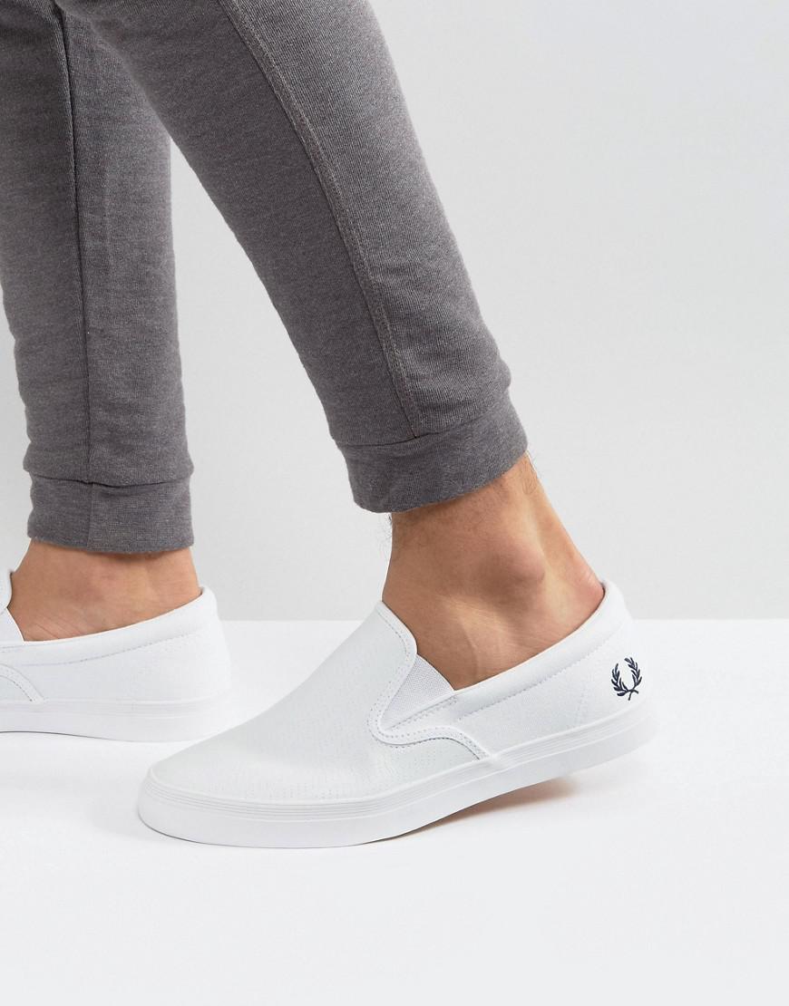 Fred Perry Underspin Slipon Perf Leather Sneakers in White for Men - Lyst