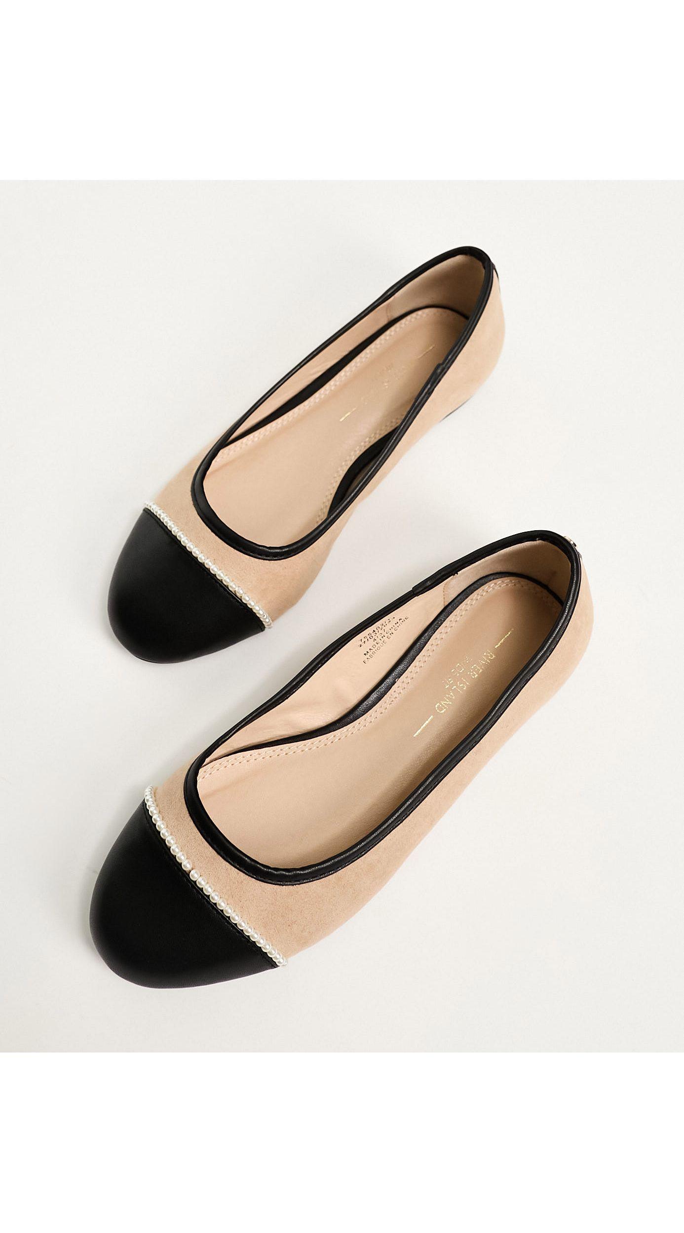 River Island Wide Fit Ballerina Flats With Pearl Detail in Natural Lyst