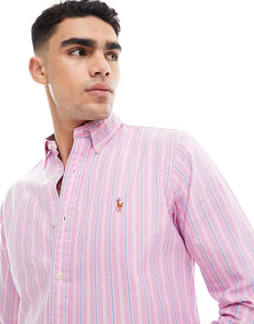 Camisa Oxford Rosa A Rayas Azules Con Logo De Tejido Ligero De Polo Ralph  Lauren de hombre de color Rosa | Lyst, image size:870x1110