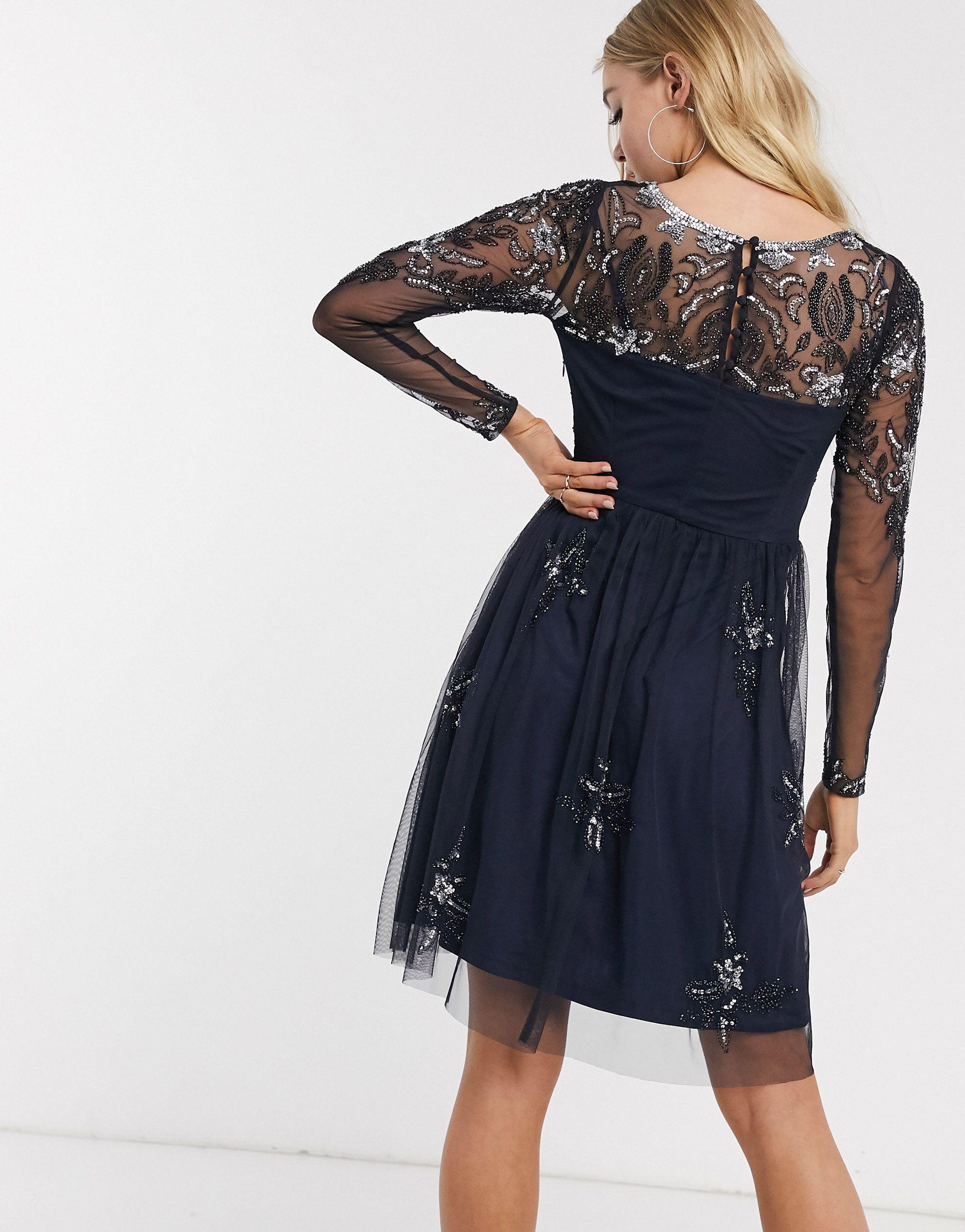 Frock and Frill Synthetic Frock & Frill Long Sleeve Embellished Skater ...