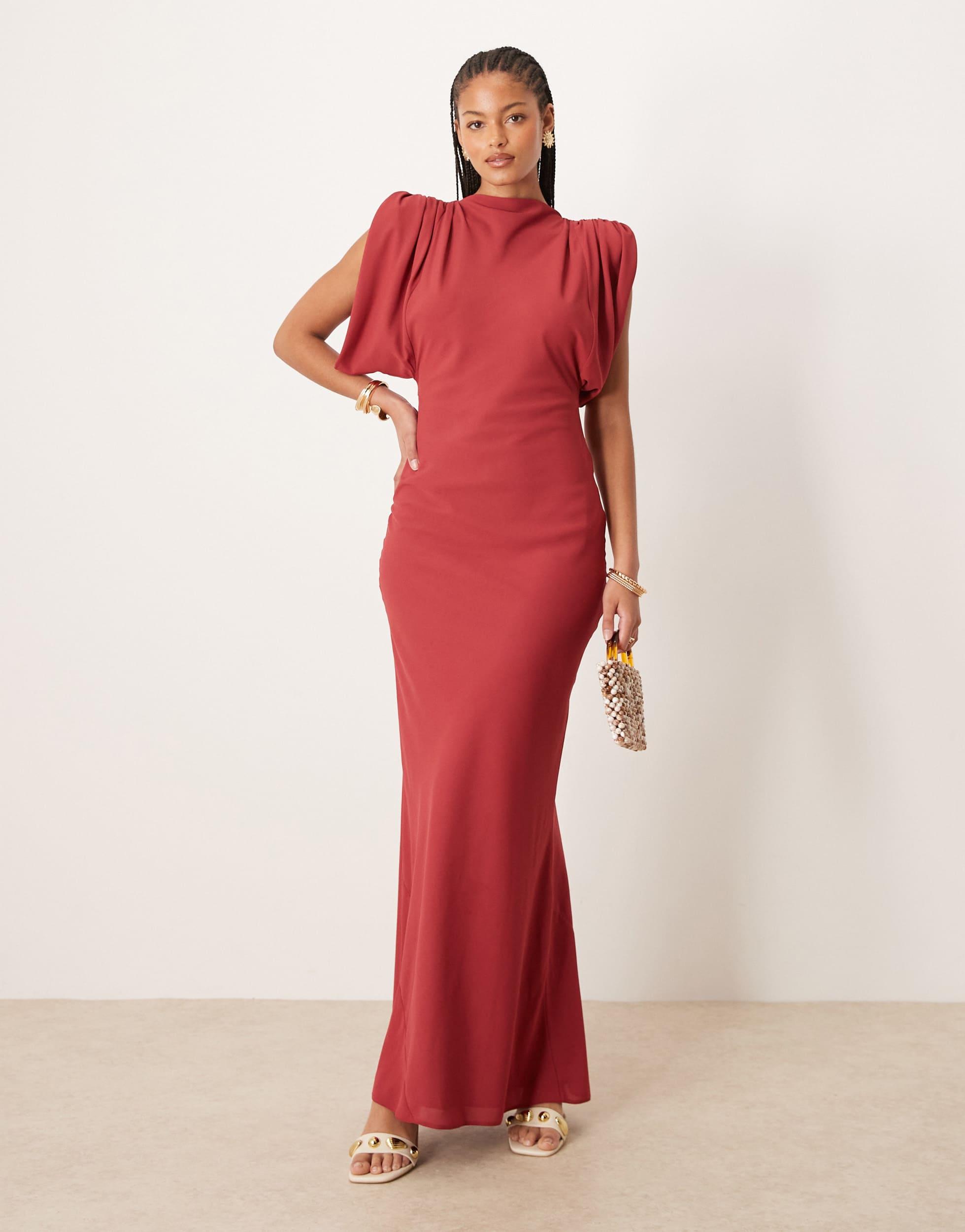 ASOS Asos Design Tall Satin Cowl Back Midaxi Dress in Red | Lyst