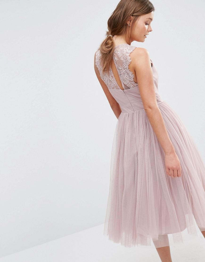 Little Mistress Embellished Midi Dress With Tulle Skirt in Pink | Lyst