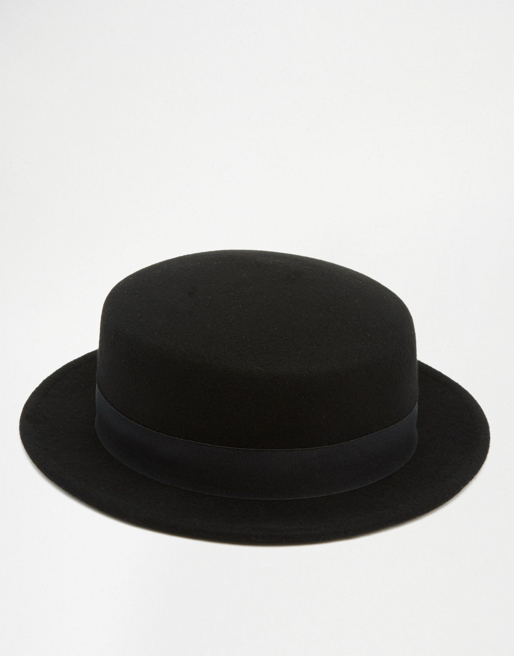 ASOS Wool Flat Top Hat With Narrow Brim in Black for Men - Lyst