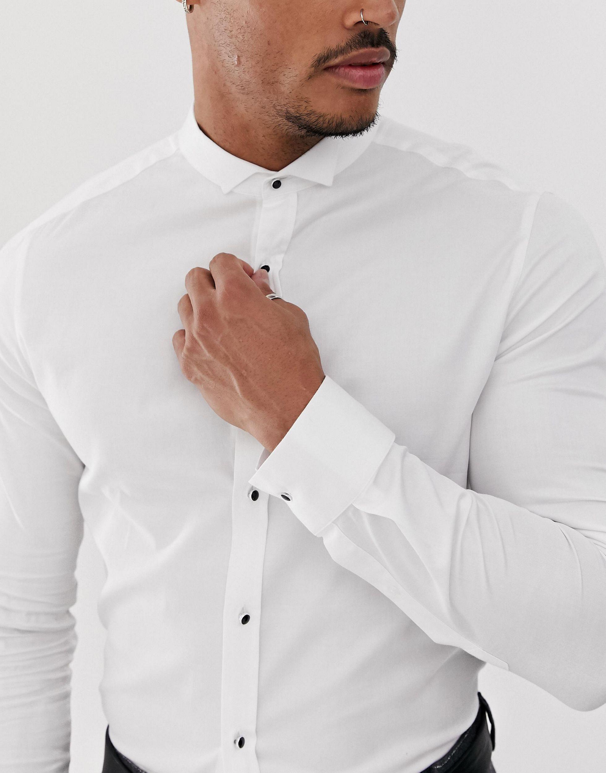 Camisa ajustada en blanco con cuello pajarita y botones ASOS de Algodón de  color Blanco para hombre - Lyst