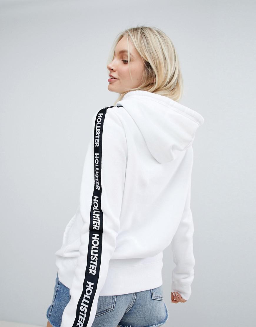 Hollister Taped Logo Hoody in White - Lyst