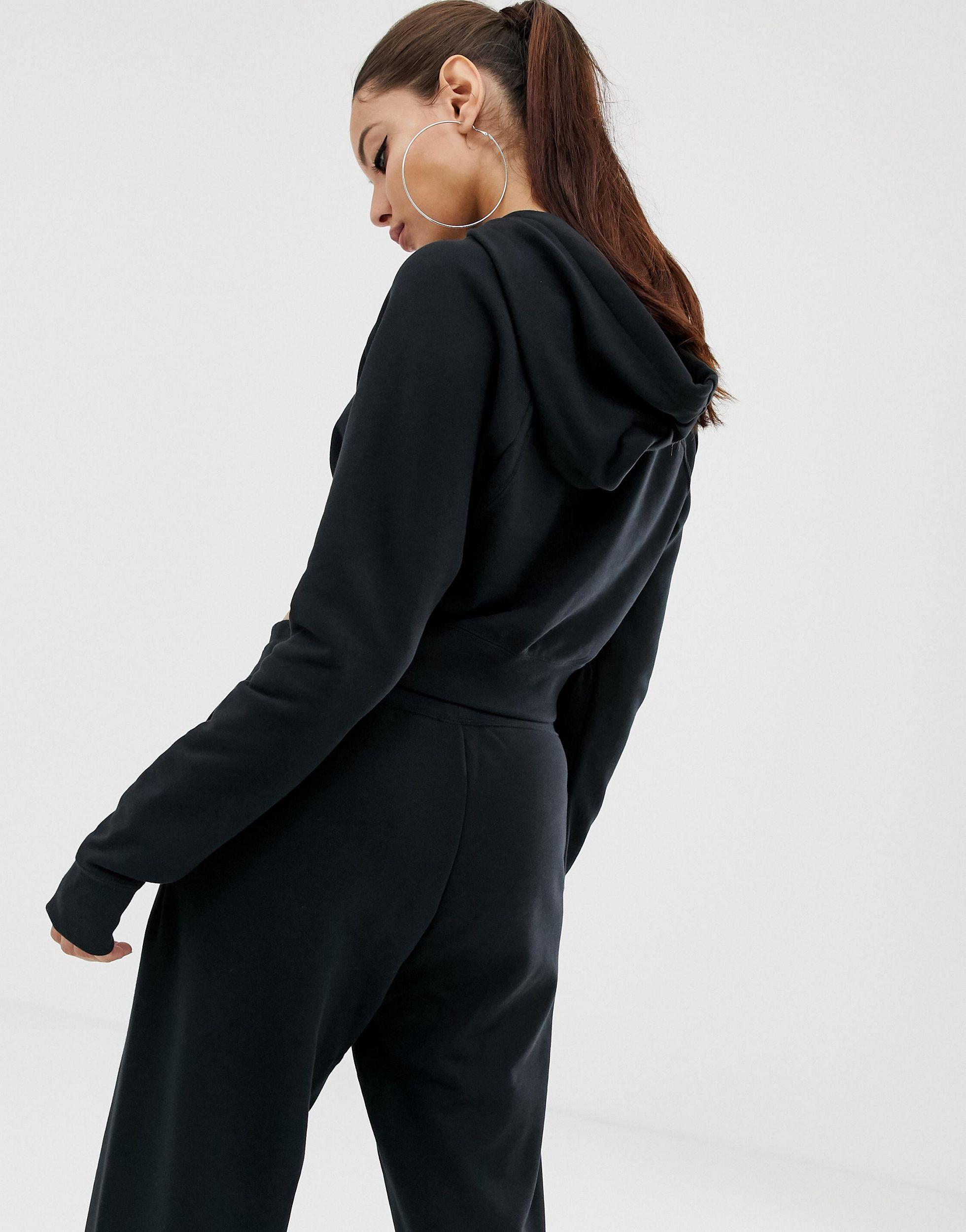 nike cropped zip up moletom com capuz in black