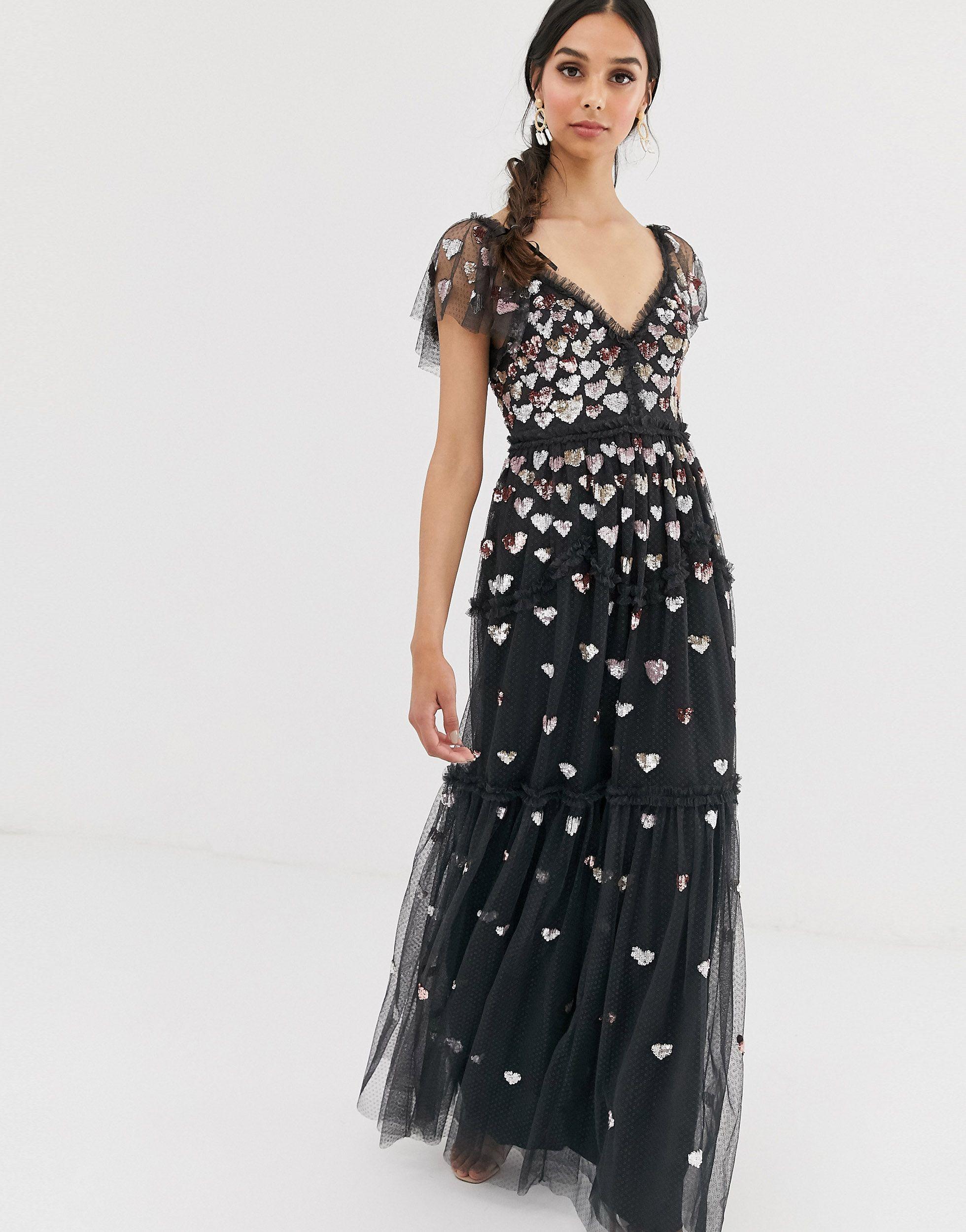 Needle & Thread Lace Love Heart Maxi Dress in Black | Lyst