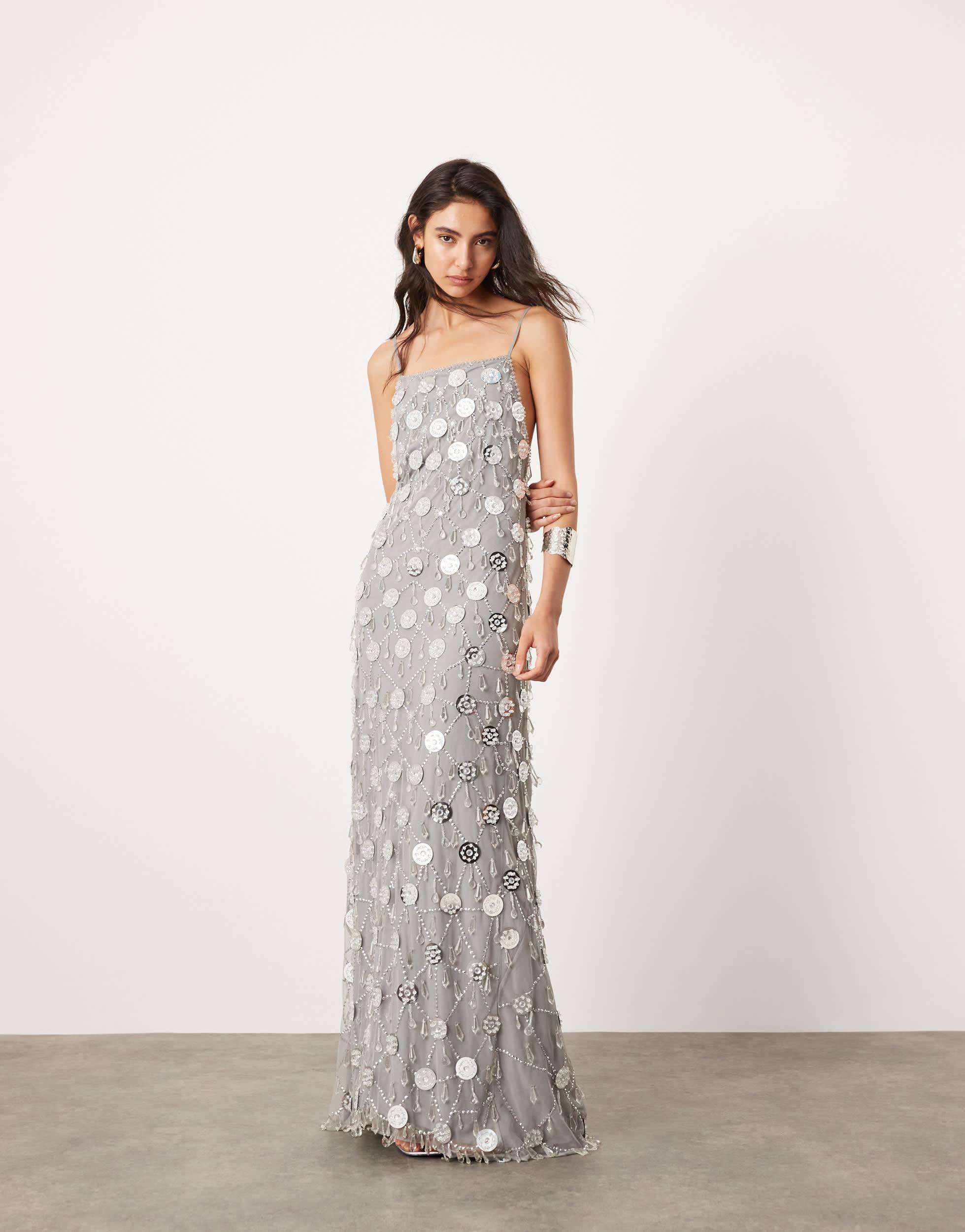 ASOS Embellished Sheer Flower Drop Jewel Maxi Dress With Low Back in White  | Lyst
