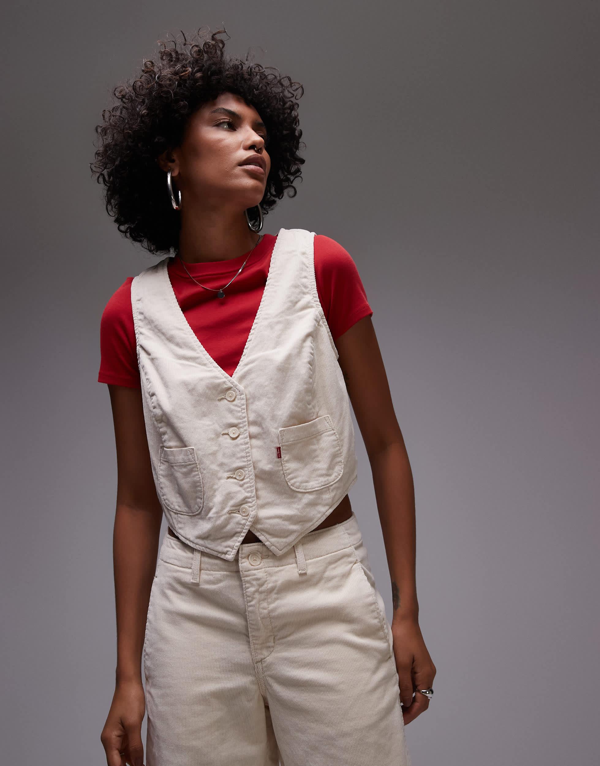 Veste d ensemble ajustee sans manches en velours cotele blanc beige cygne Levi s en coloris Gris Lyst