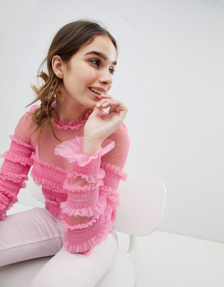 pink ruffle top