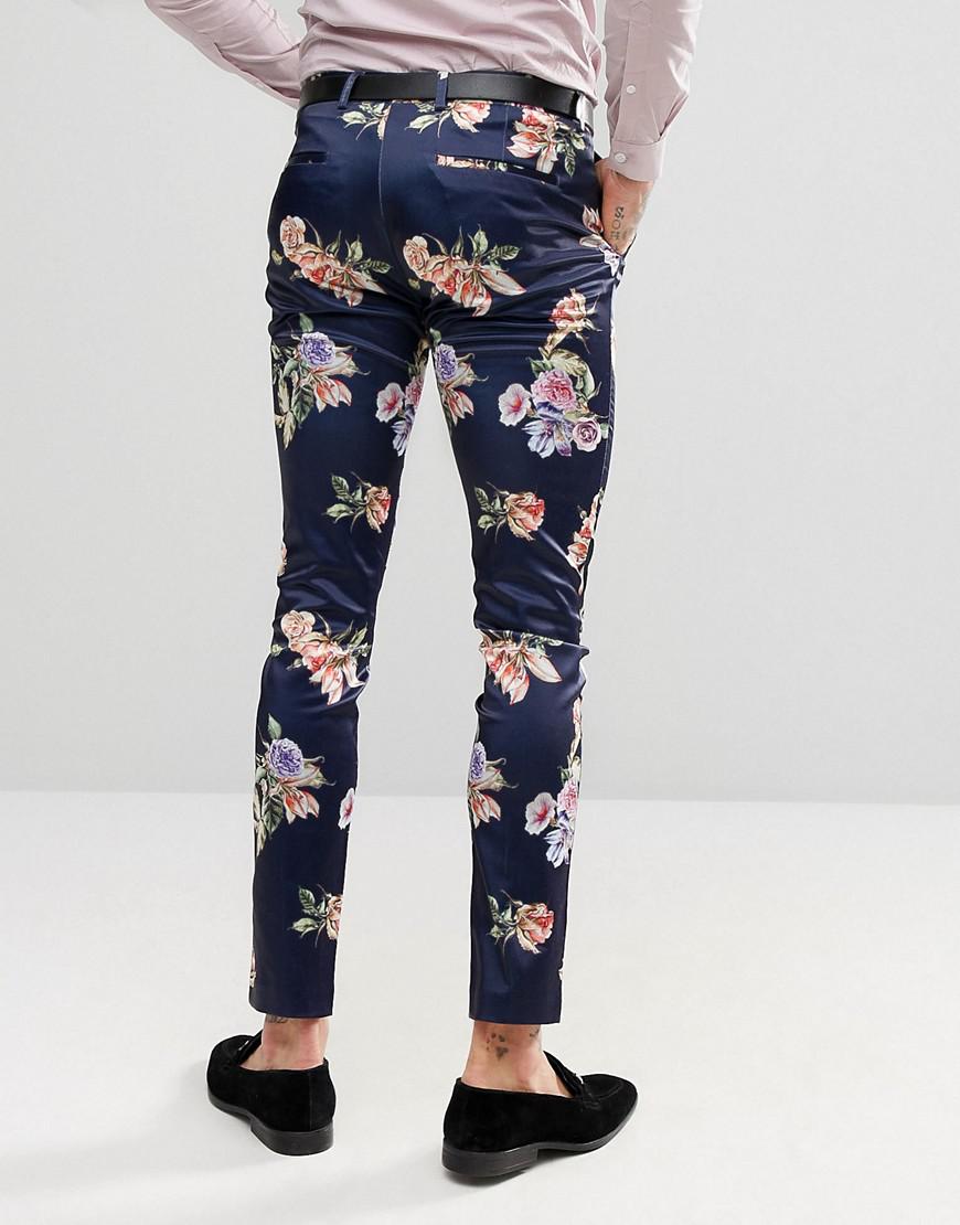 ASOS Denim Wedding Super Skinny Suit Trousers With Navy Floral Print in ...