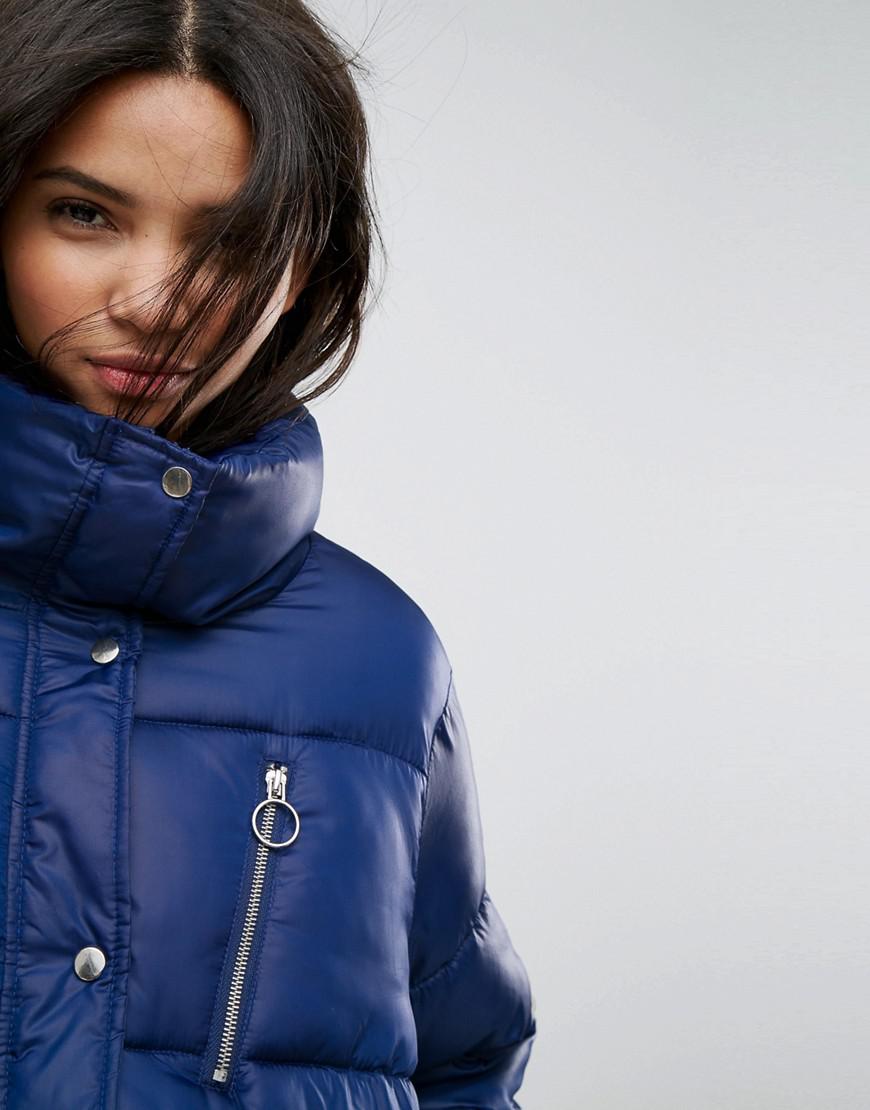 Stradivarius Synthetic Puffer Jacket With Zip Detail in Blue - Lyst