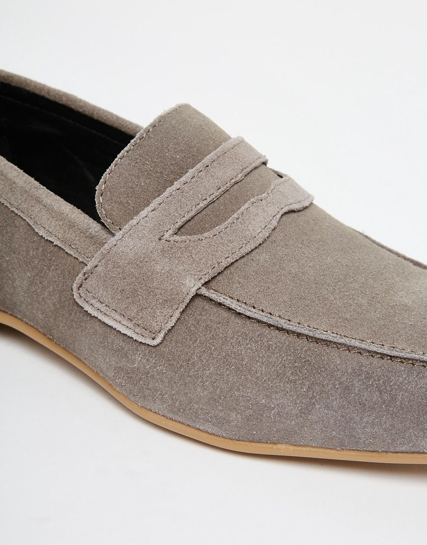 ASOS Penny Loafers In Grey Suede in Gray for Men - Lyst