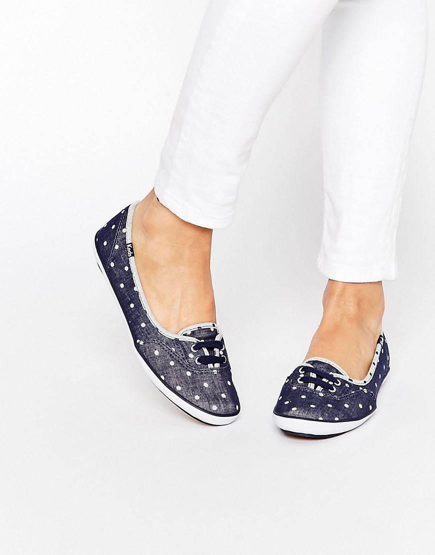 Keds Teacup Blue Chambray Dot Plimsoll Trainers | Lyst