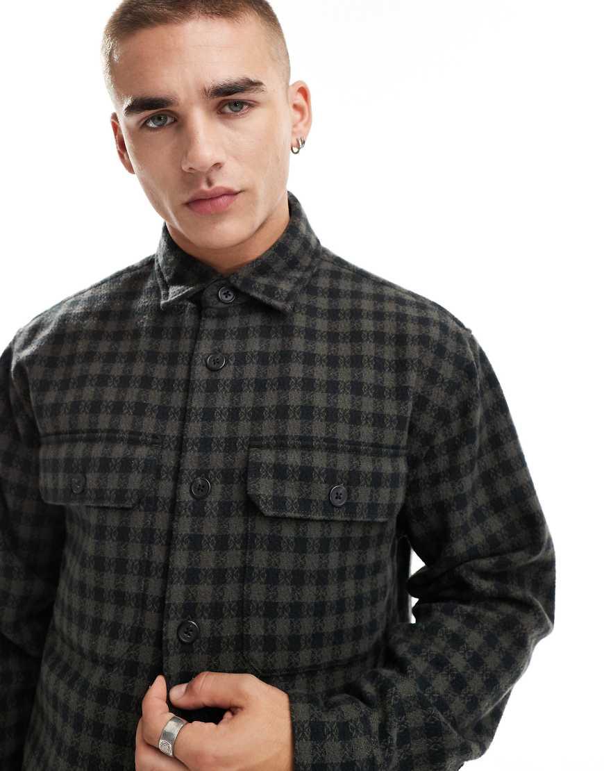 Abercrombie Fitch Check Dobby Flannel Overshirt in Black for Men