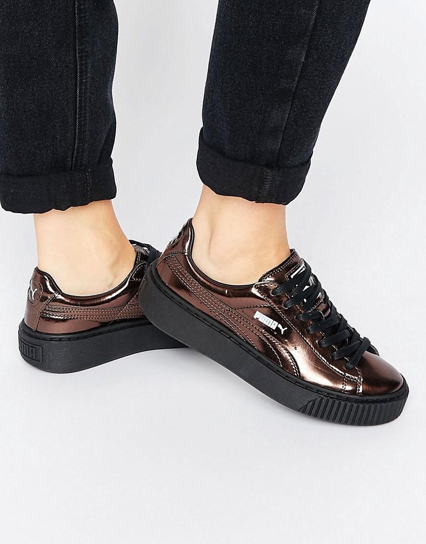 PUMA Classic Platform Sneakers In Shiny Bronze - Copper in Black | Lyst