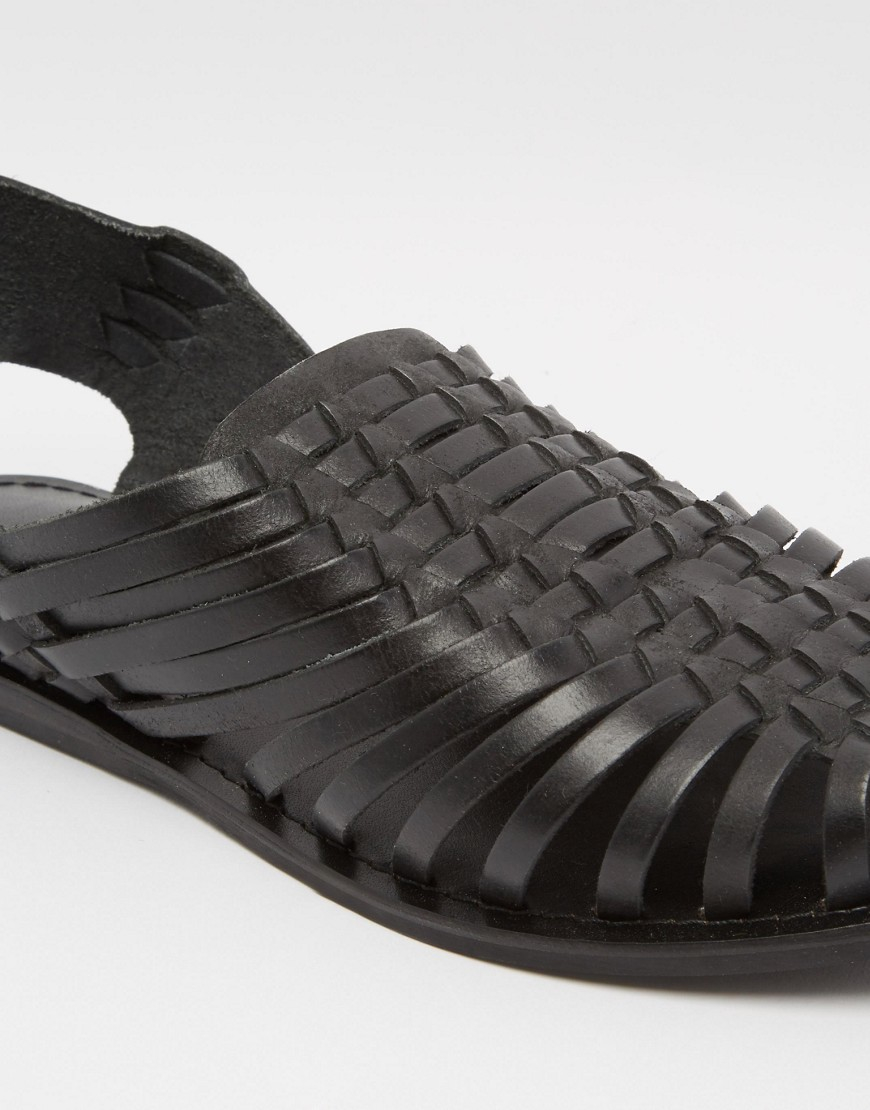 black woven flat sandals