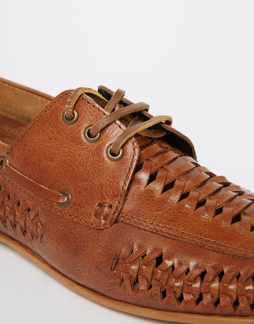 ASOS Woven Loafers In Tan Leather in Brown for Men Lyst