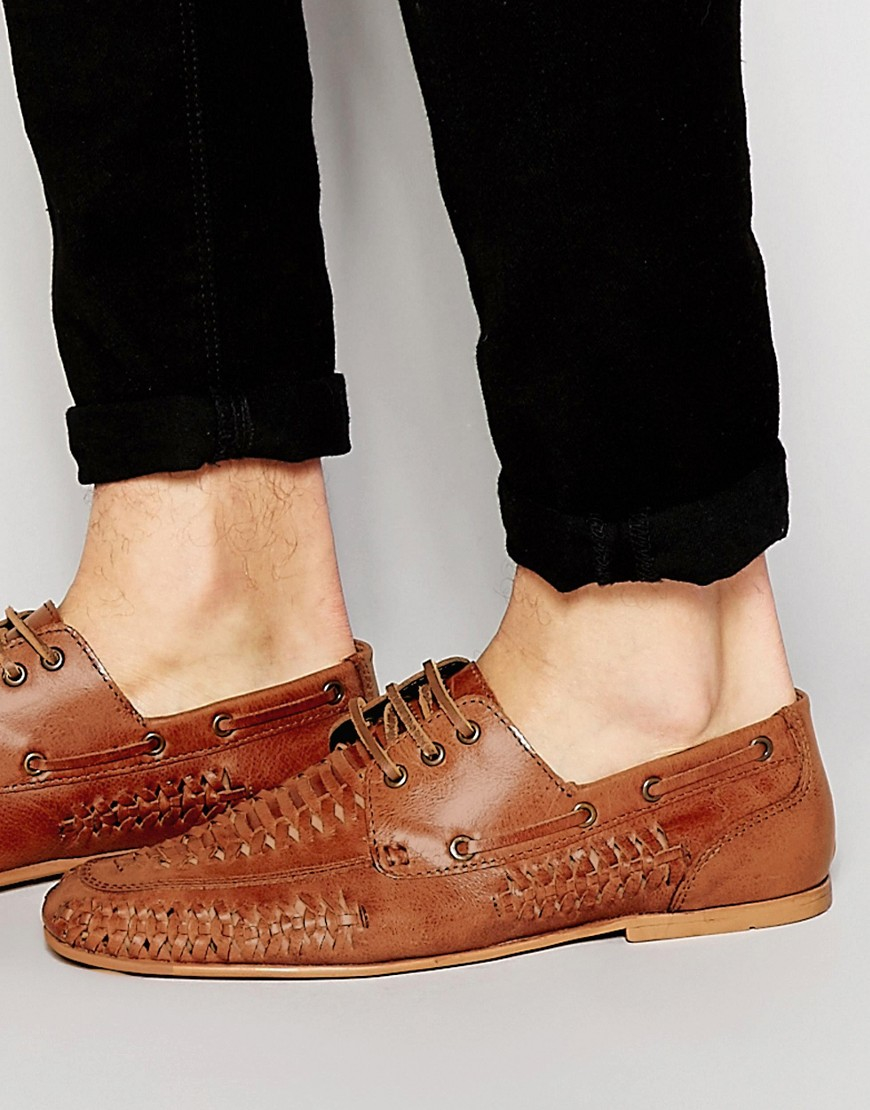 ASOS Woven Loafers In Tan Leather in Brown for Men | Lyst