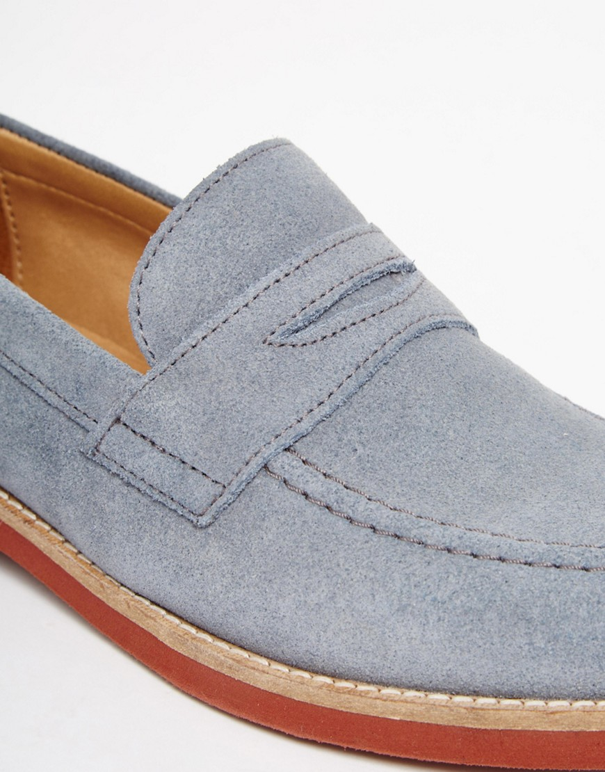 ASOS Penny Loafers In Blue Suede for Men Lyst