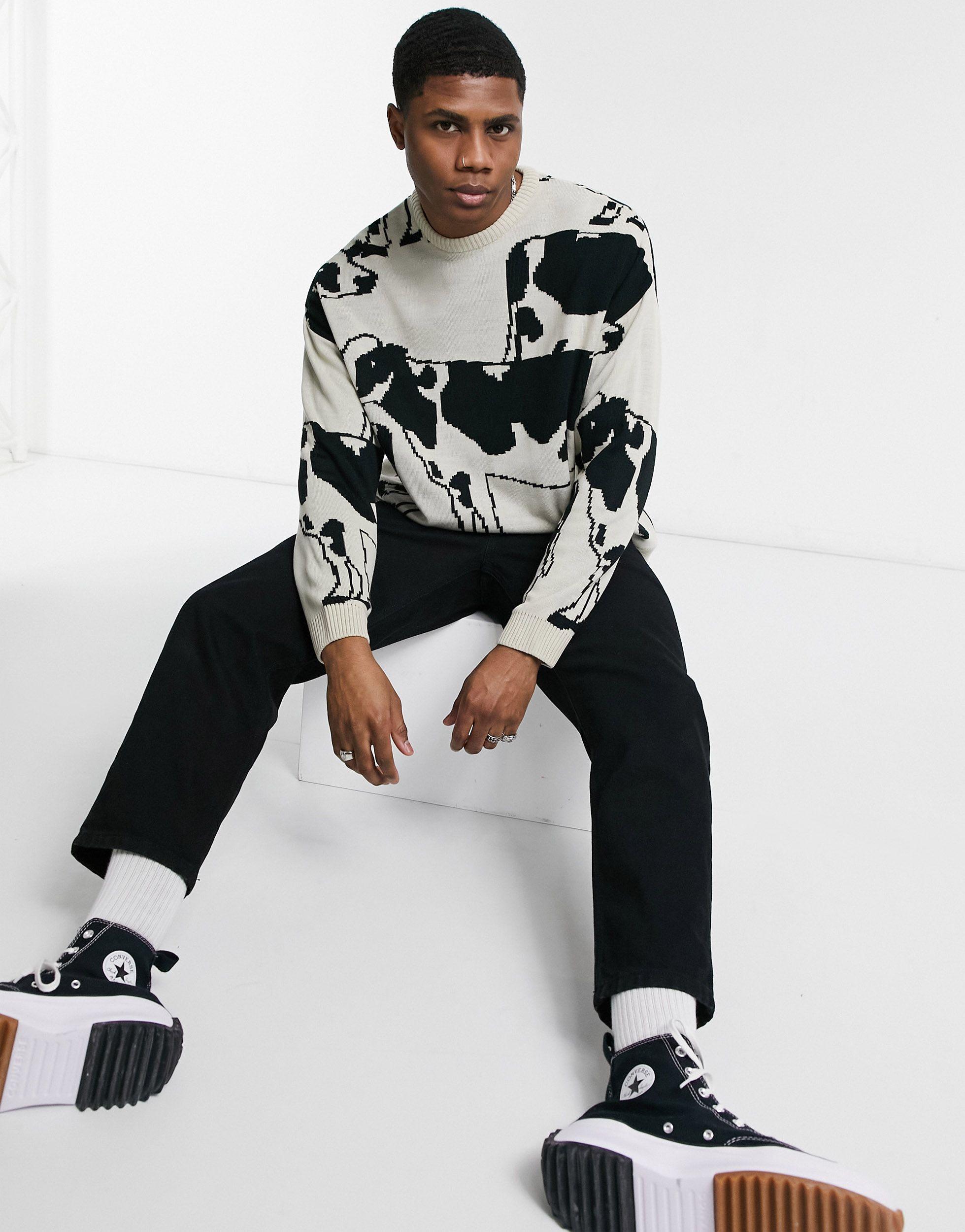 ASOS Knitted Oversized Jumper With Cow Design for Men | Lyst