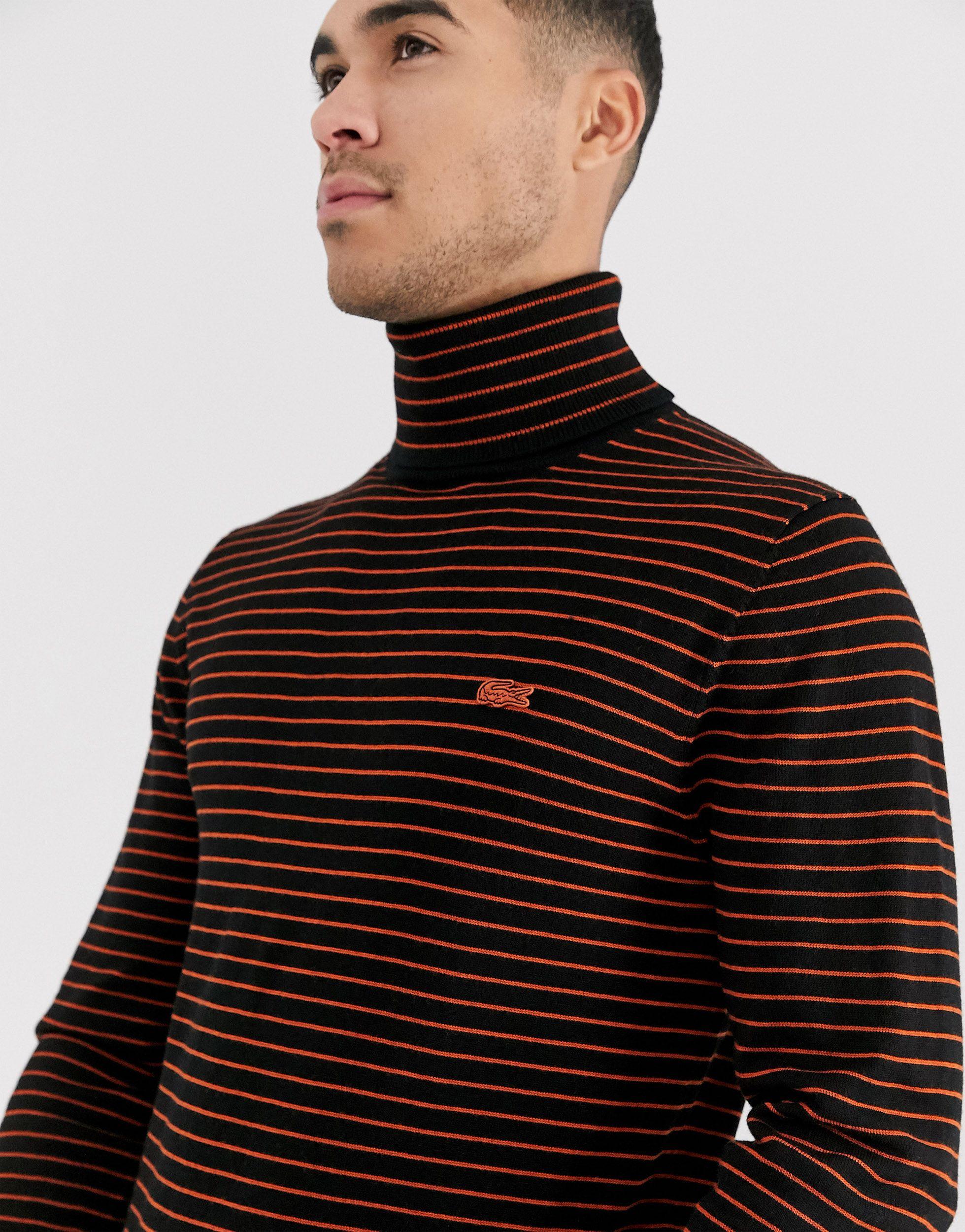 Lacoste Wool Stripe Roll Neck Jumper in 