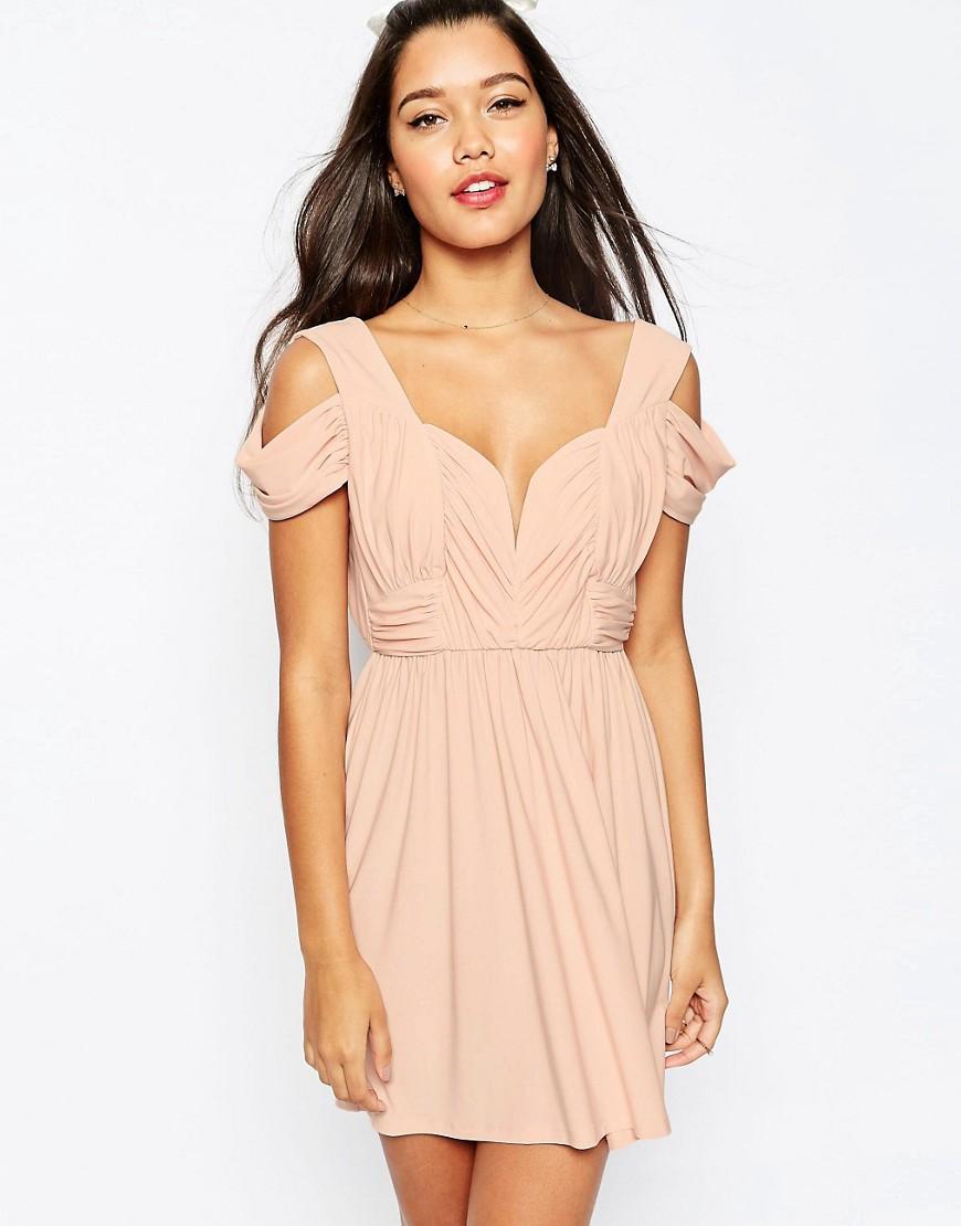 ASOS Synthetic Wedding Drape Cold Shoulder Mini Dress in Pink - Lyst
