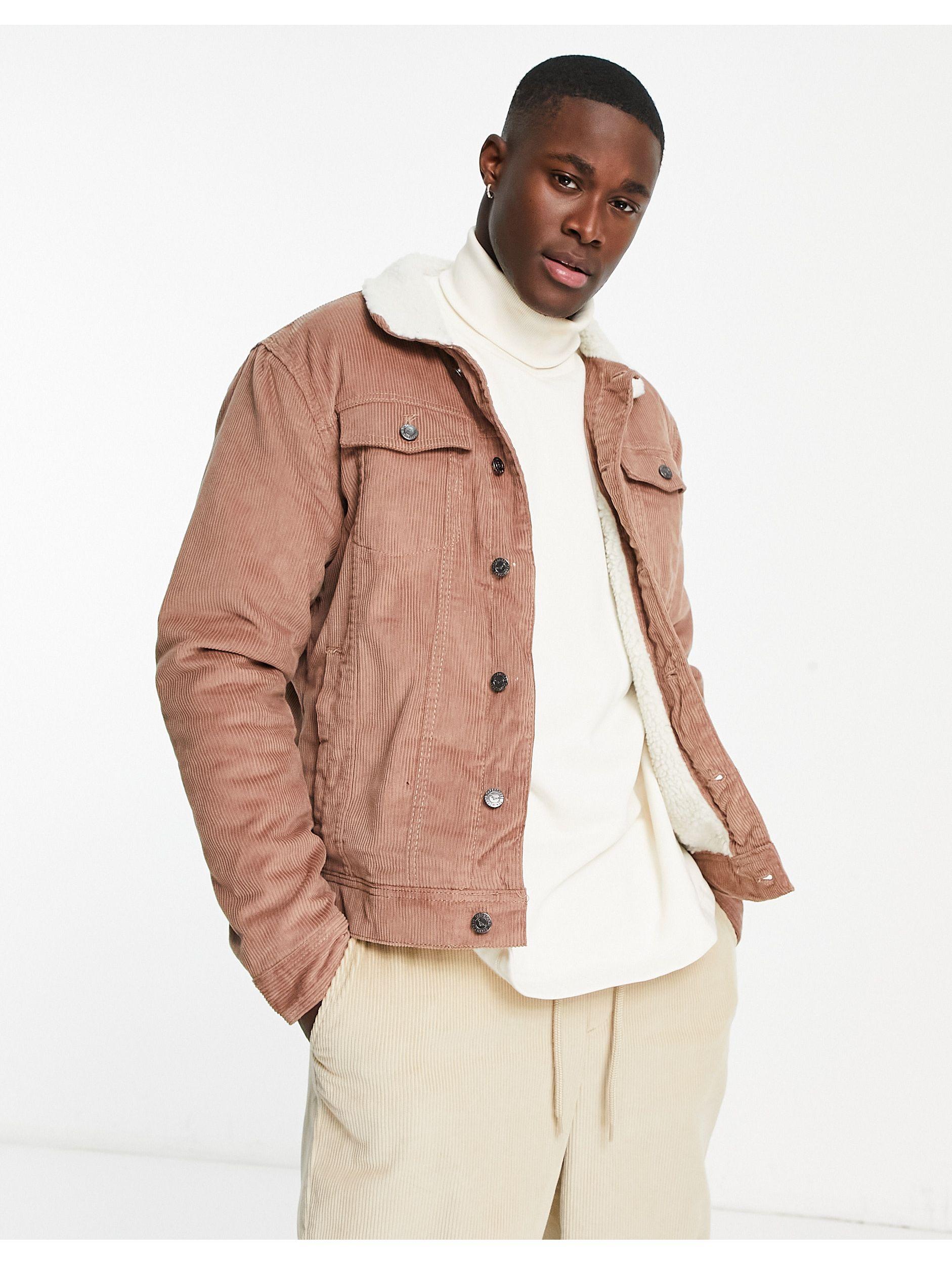 Threadbare Cord Jacket With Collar And Lining in Natural for Men